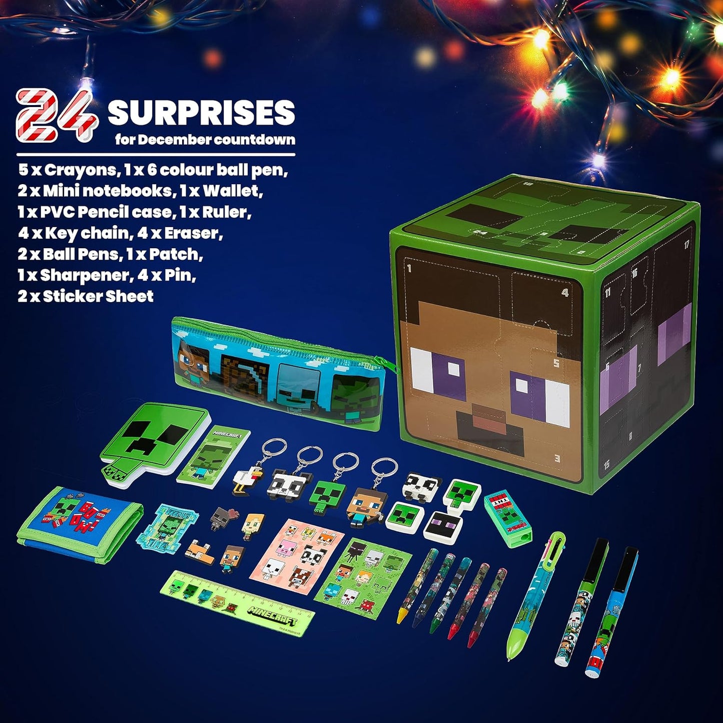 Minecraft Advent Calendar 2025 - 24 Fun Items for Boys & Girls | Keychains, Pens & Notebooks