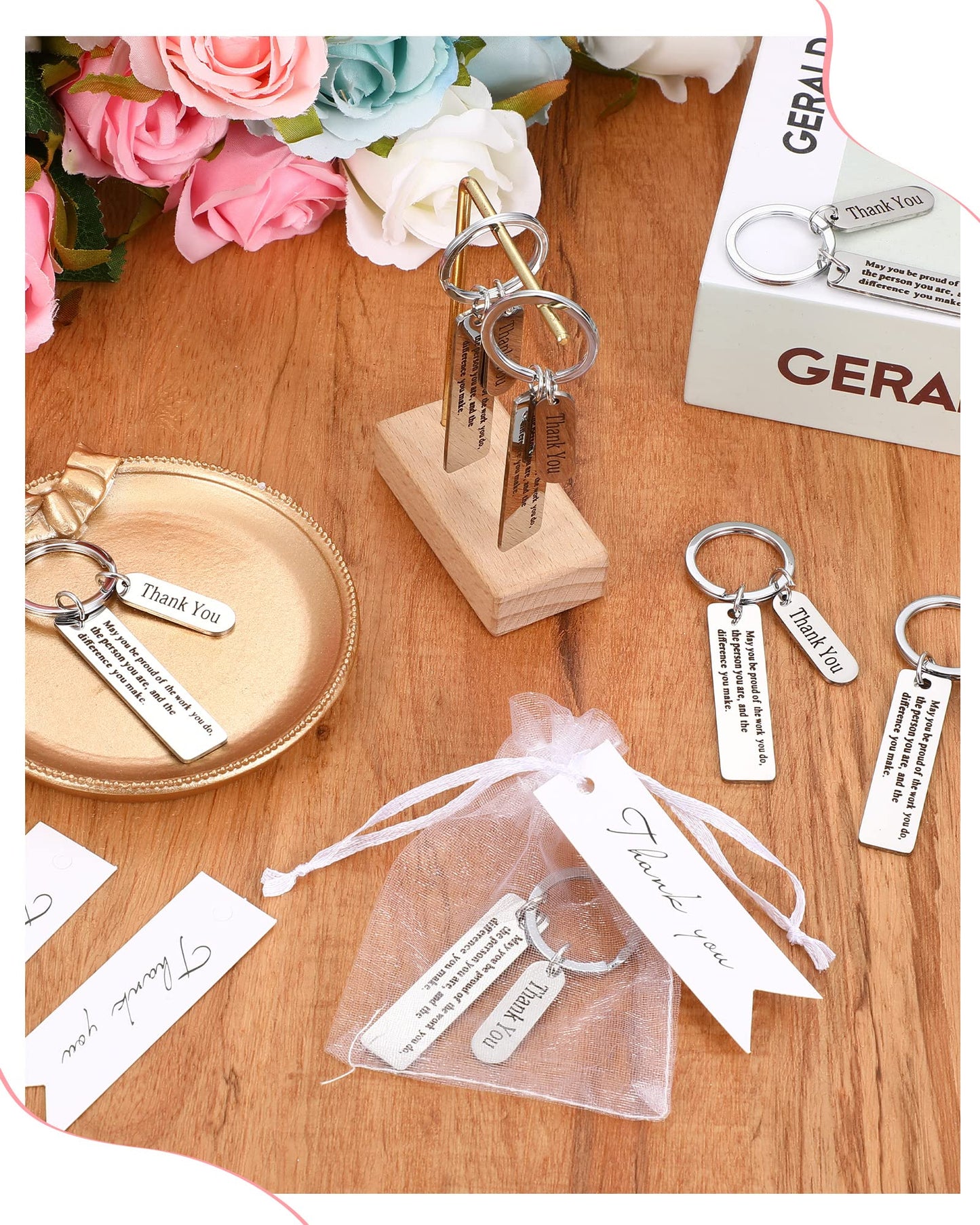 Yinkin 150 Pcs Christmas Employee Thank You Gifts Bulk Appreciation Gift Keychain for Coworker Staff Office Team(White)