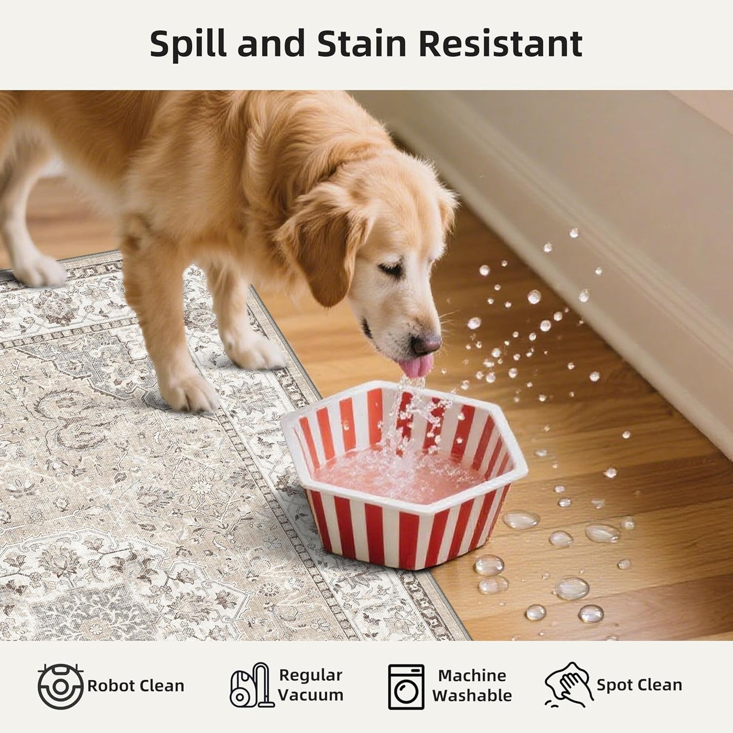 Skiennix Kitchen Rug Set - Washable Water-Resistant Soft Mats with Non-Slip Backing | Beige, 4 Pieces (2x3, 2x4, 2x5, 2x6)
