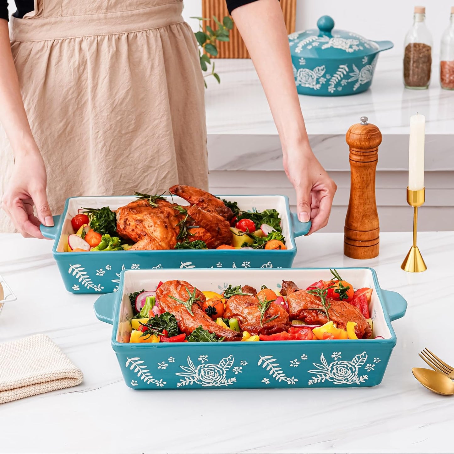 Wisenvoy Casserole Dish - Ceramic Baking Dish with Roasting Rack for Oven | Perfect for Lasagna