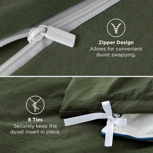 Bedsure Olive Green Duvet Cover Set - Twin/Twin XL, Extra Soft Prewashed Polyester, Includes Duvet & Pillow Sham