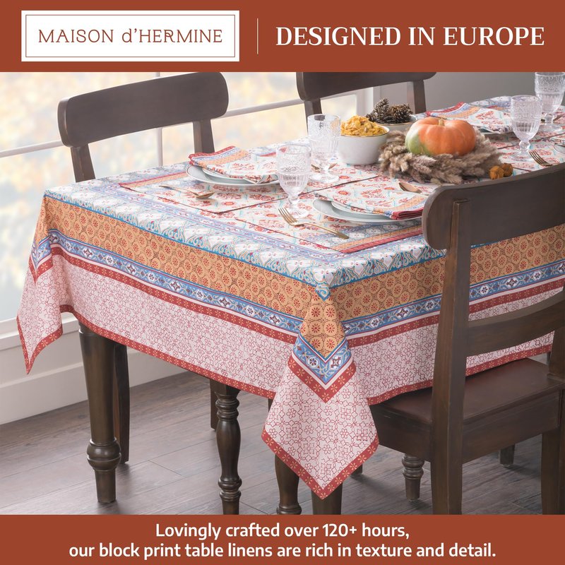 Maison d' Hermine Table Cloth Rectangle Table 100% Cotton 70 x 140 Inches Fall Tablecloth Reusable Everyday Use for Thanksgiving Christmas Decorations Dining Farmhouse Party (Romane)