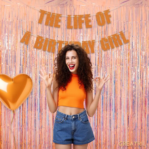 GREATRIL Iridescent Orange Tinsel Foil Fringe Curtain for Birthday Decoration Showgirl Theme Party Backdrop Streamers, 3.2 x 6.5 ft with 2 Packs