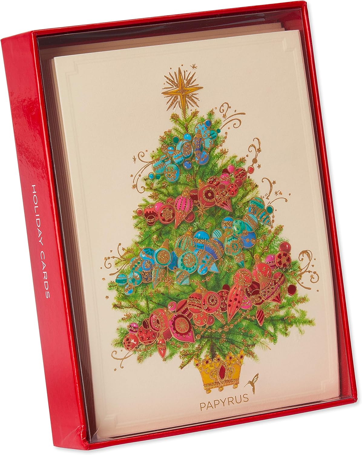 12-Pack Papyrus Christmas Cards with Envelopes - Peace & Happiness Tree Design