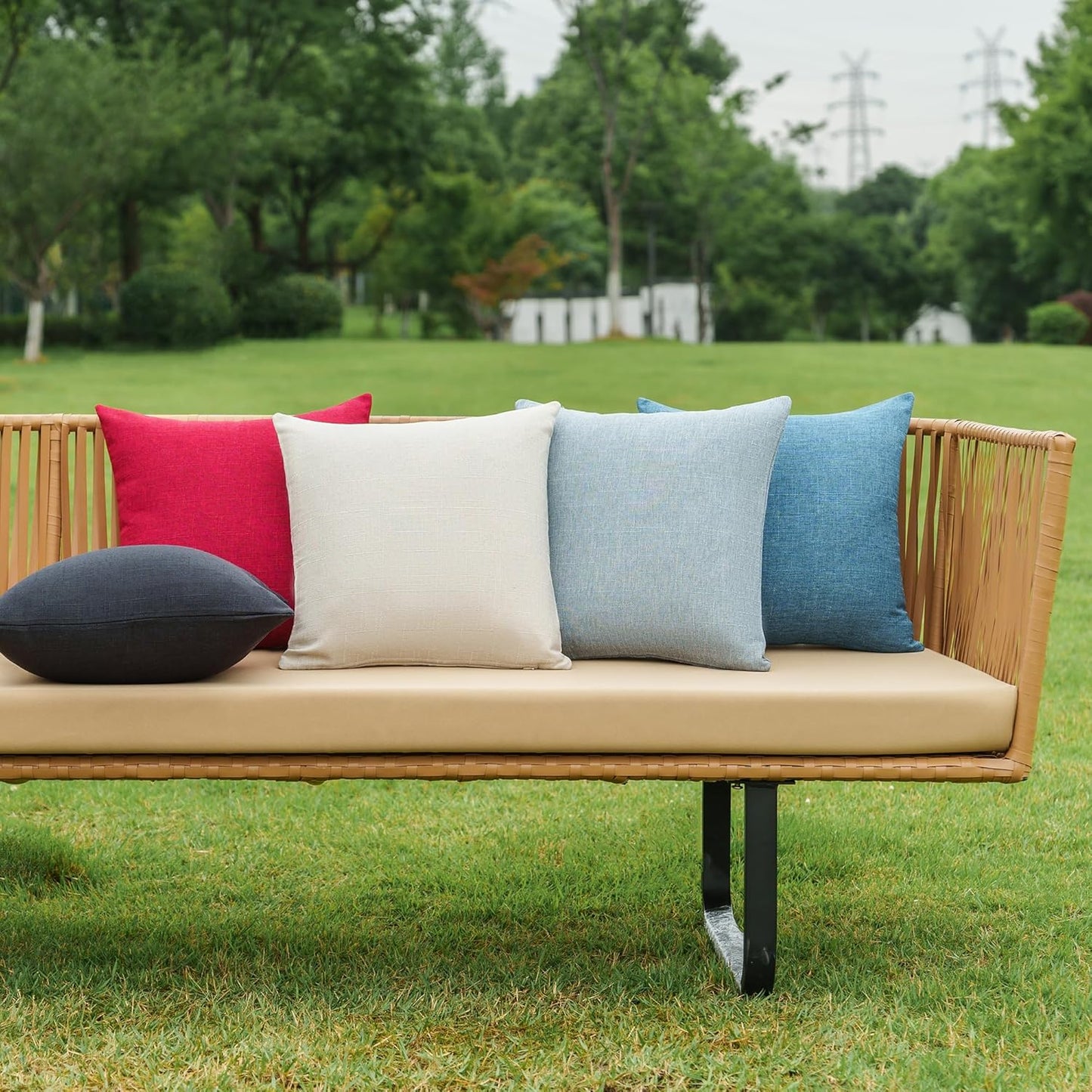 NiNi Decorative Outdoor Pillow Covers - Waterproof Linen Cushion Shams Set of 2 | 16x16 Inch Black