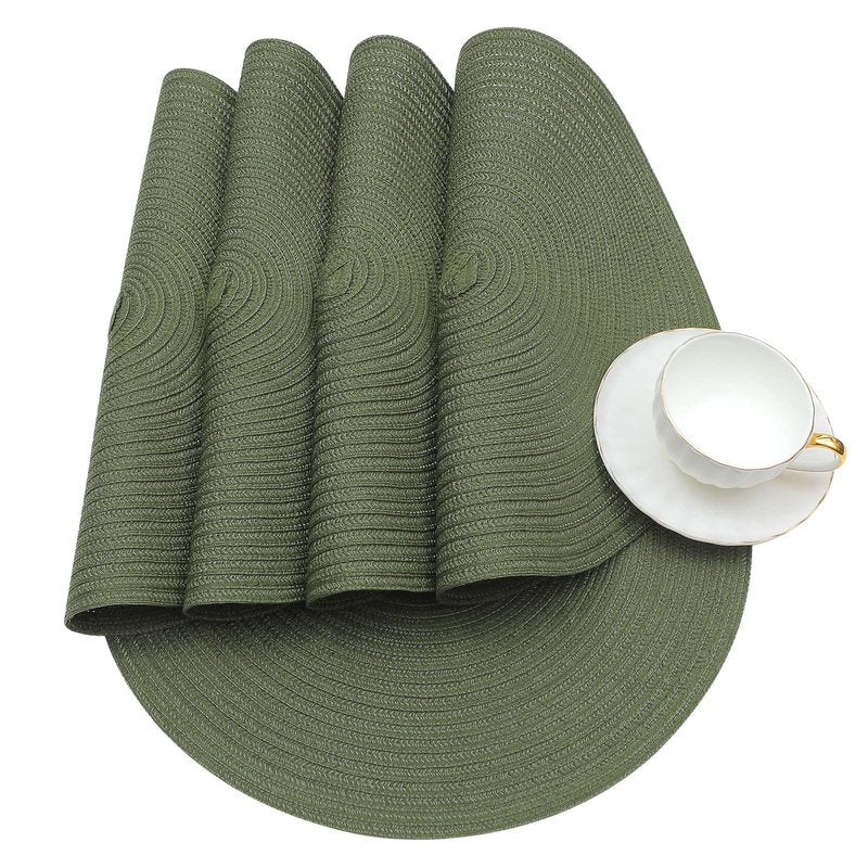 SHACOS Round Placemats Set of 8 Washable 15 inch Round Table Mats Cotton Polyester Woven Braided Place Mats for Dining Table Wedding Party Decor (Olive Green, 8)