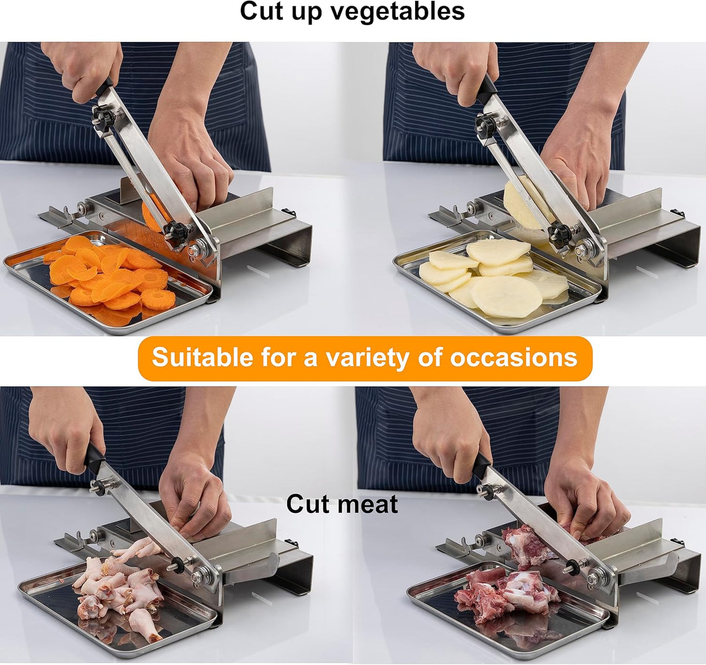 Meat slicer, GrillFancy stainless steel heavy manual frozen meat slicer, beef and lamb roll food slicer, suitable for home cooking, Cheese slicing, BBQ slicing, easy to use