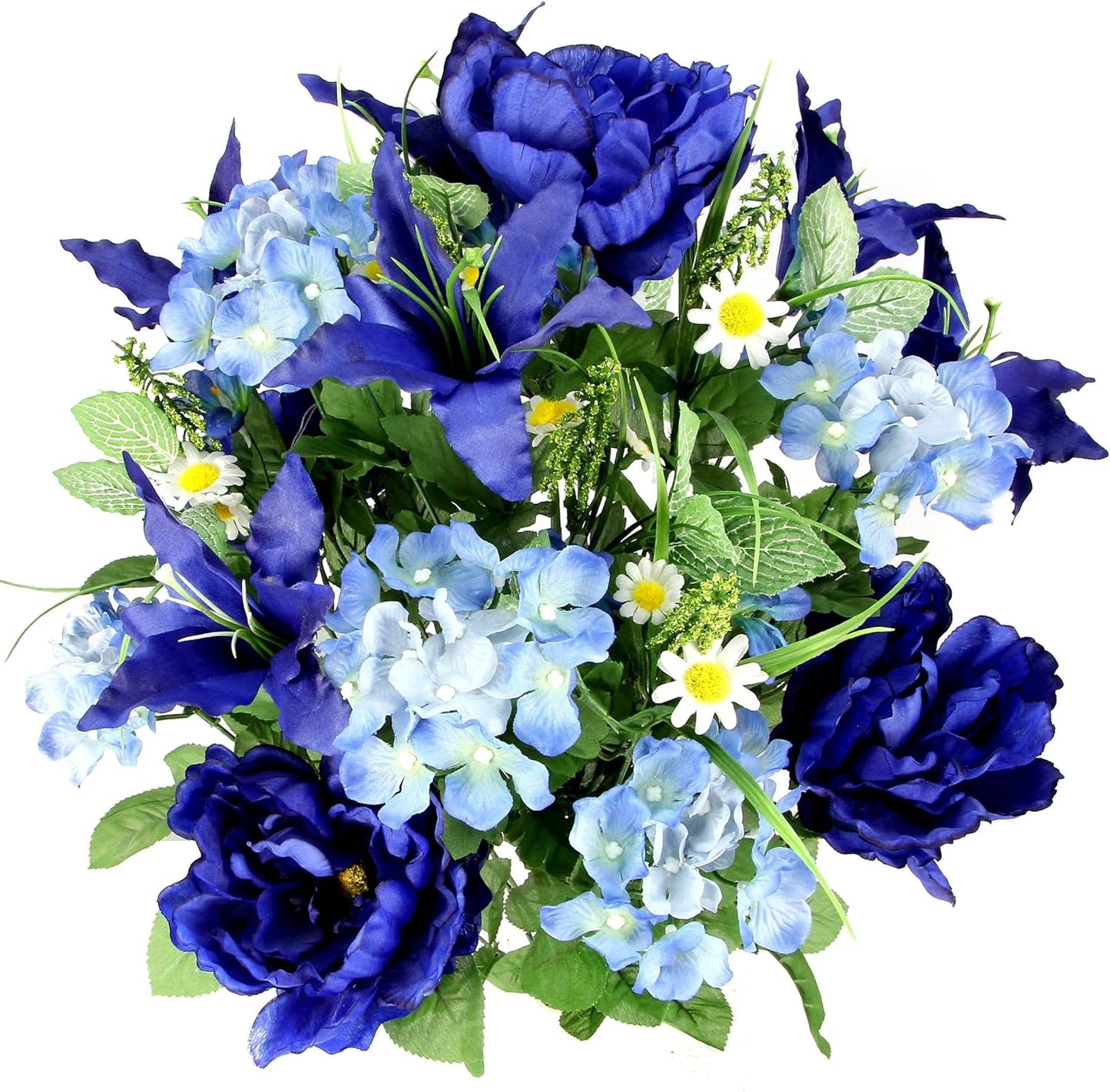 24-Stem Artificial Flower Arrangement - Mixed Roses & Carnations for Indoor/Outdoor Wedding & Home Decor - Spring Faux Flowers in Blue