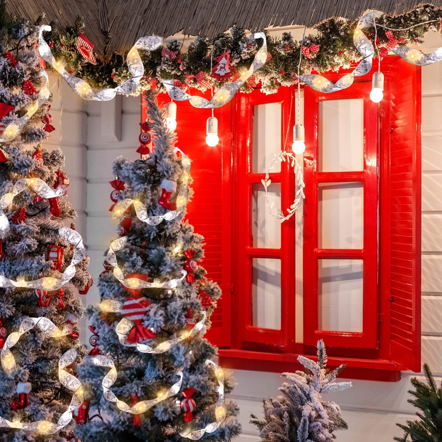 Minetom Christmas Tree Ribbon String Lights - 33ft 100 LED Battery Powered Fairy Lights with Timer