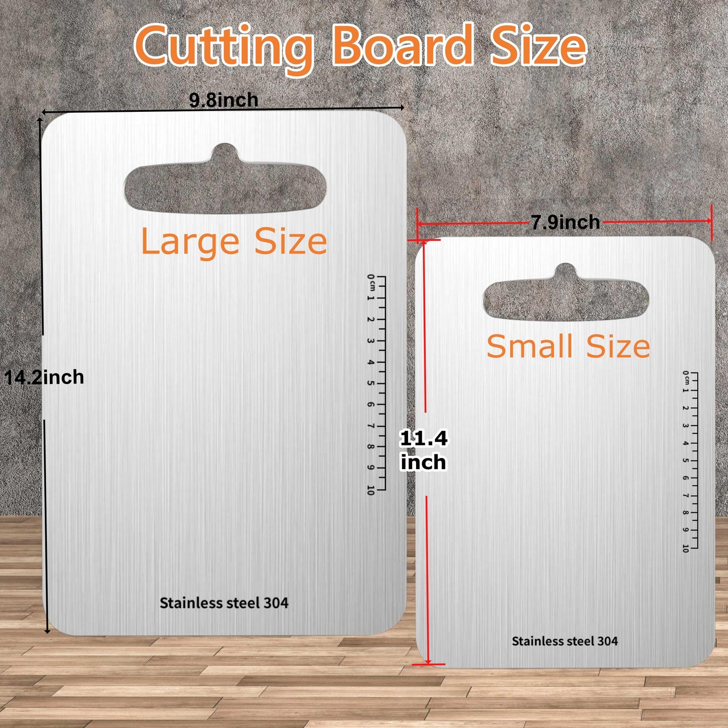 QinSuiKai Large Stainless Steel Cutting Boards, 14" x 9.8" Thickened Steel Chopping Boards for Kitchen With Clear Scale for Rolling, Meat, Fruit, Vegetables,Non Toxic and Dishwasher Safe (35x25cm)