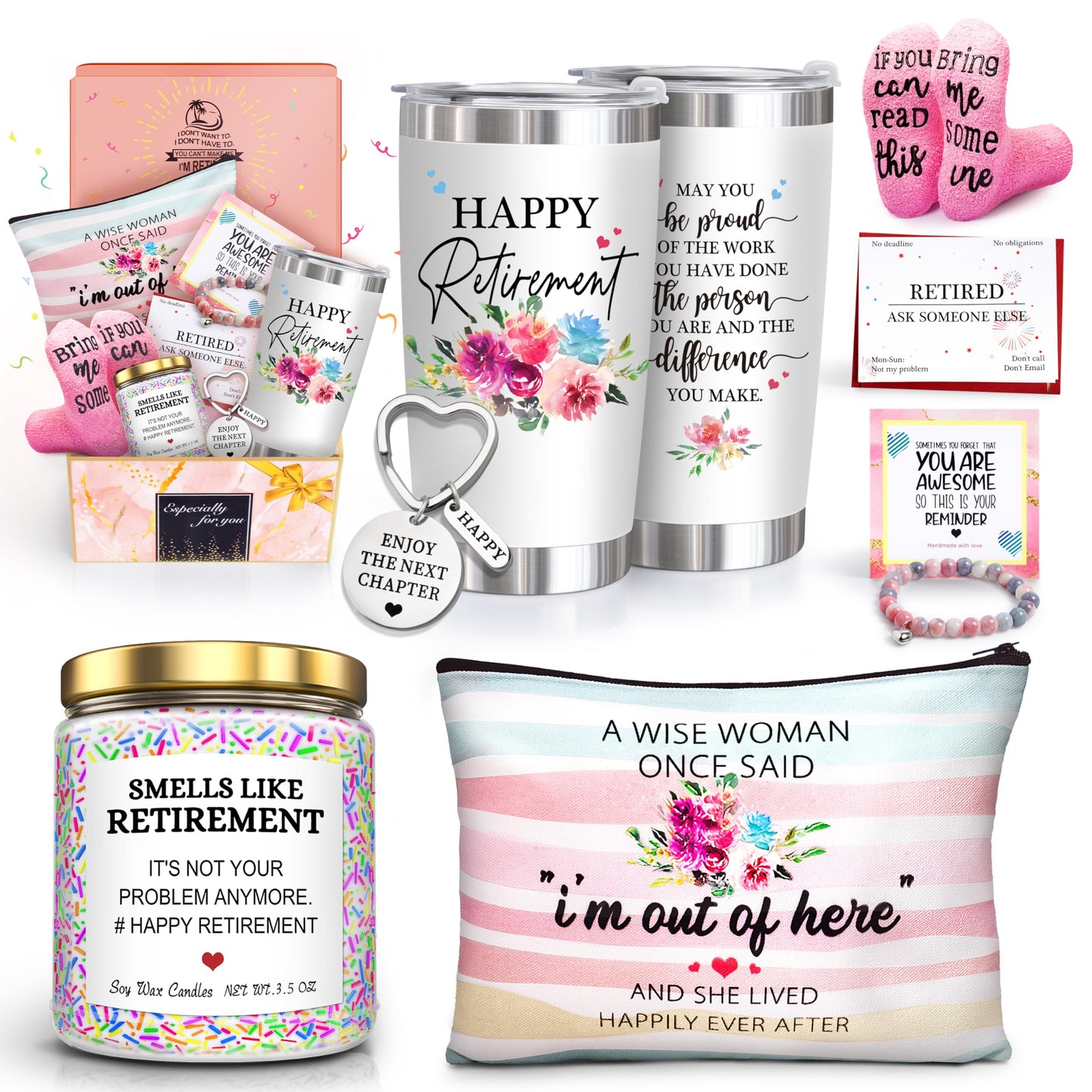 Retirement Gifts for Women 2024-Happy Retirement Gifts for Retirees,Teachers,Coworker,Nurses,Mom,Grandma,Unique Retired 20OZ Tumbler Gifts Ideas for Coworkers Office & Family