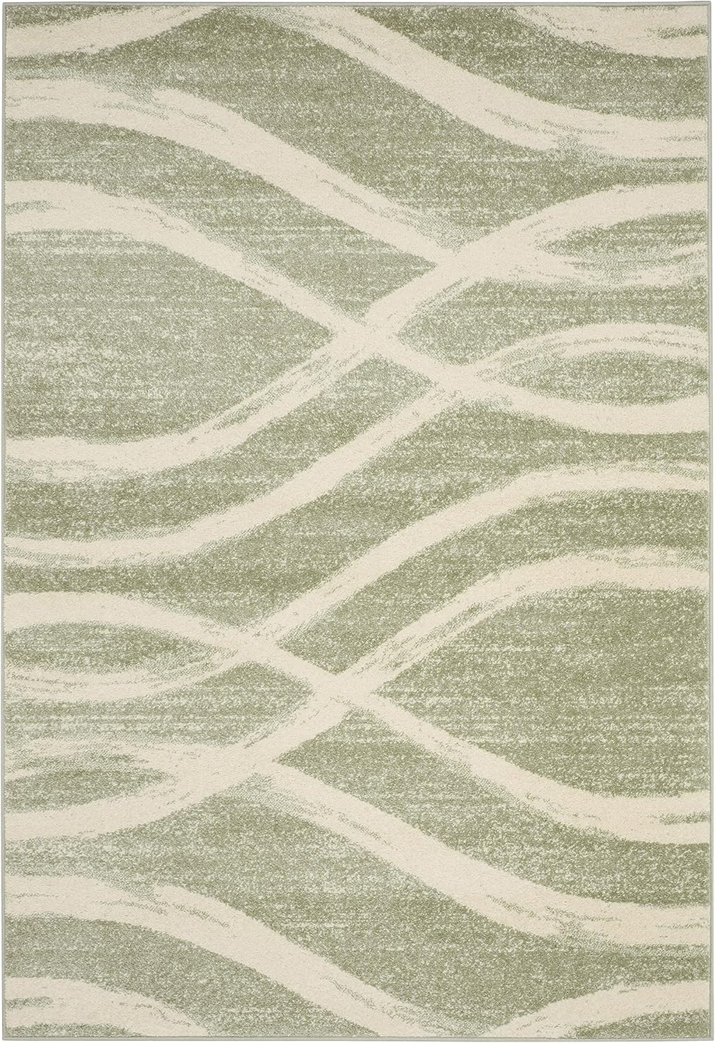 SAFAVIEH Adirondack Collection Area Rug - 5'1" x 7'6", Sage & Cream, Modern Wave Distressed Design, Non-Shedding & Easy Care, Ideal for High Traffic Areas in Living Room, Bedroom (ADR125X)