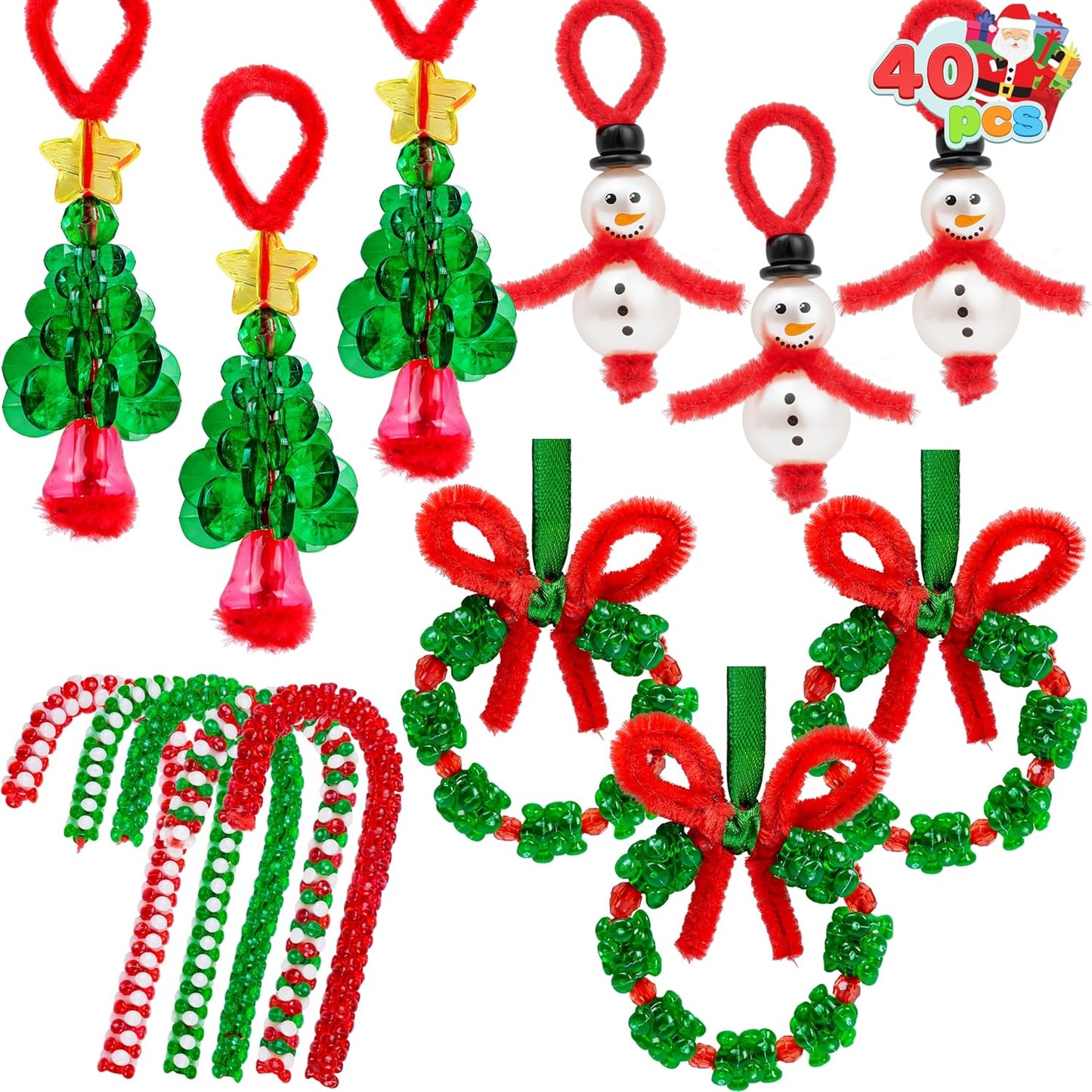 JOYIN Christmas Beaded Ornament Craft Kit - Create 40 DIY Hanging Ornaments | Snowman, Tree, Candy Canes & Wreaths