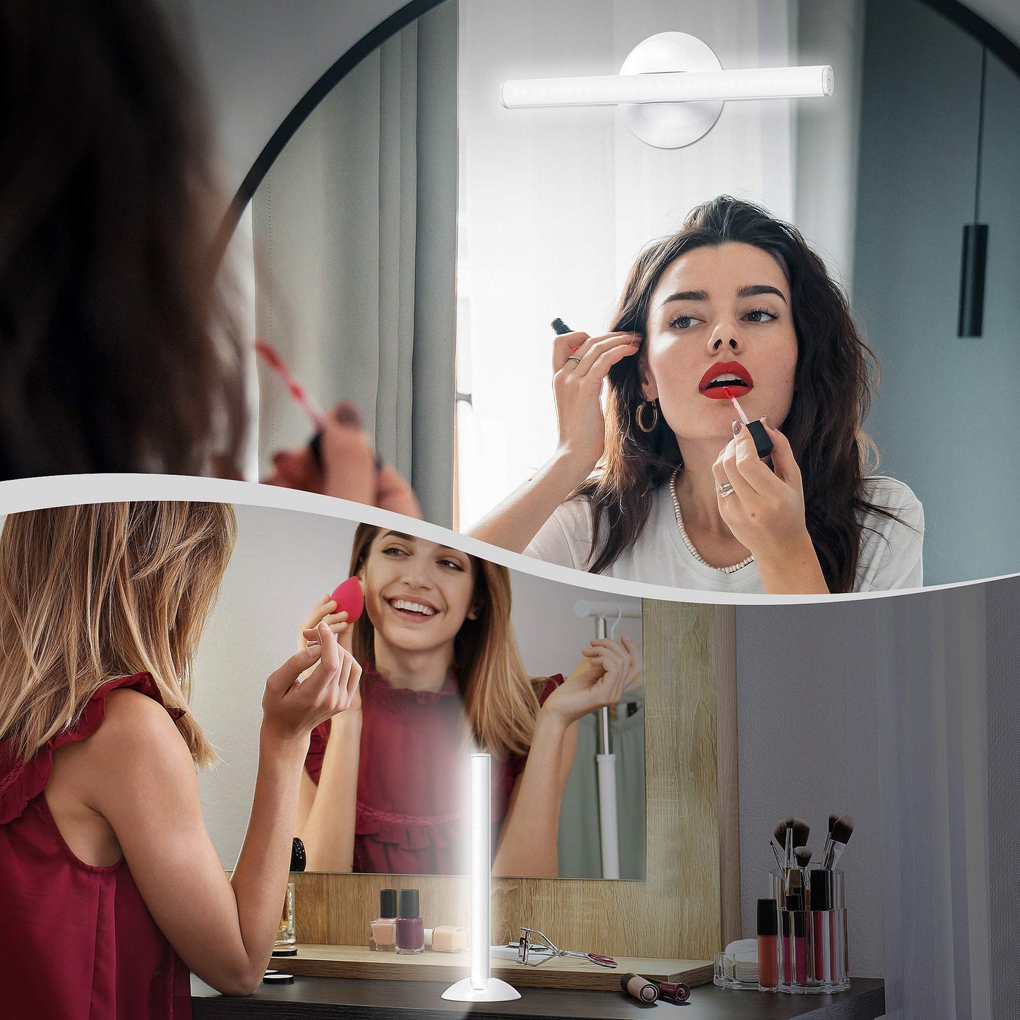 Benature LED Mirror Lights Portable Rechargeable Vanity Light 3 Brightness Touch Control Makeup Light for Bathroom Dressing Room 2 Packs