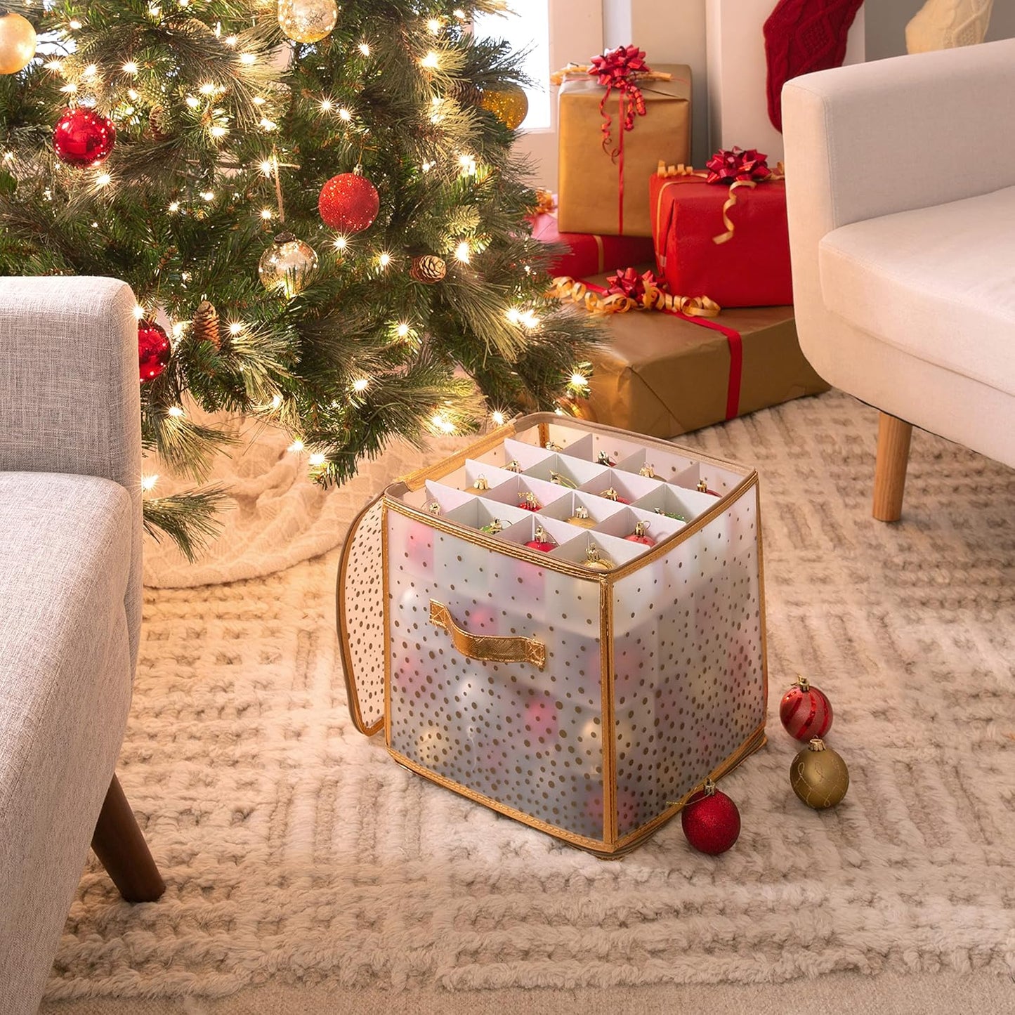 Ornament Storage Organizer for 112 Ornaments | Zipper Closure | Space-Saving Red Design