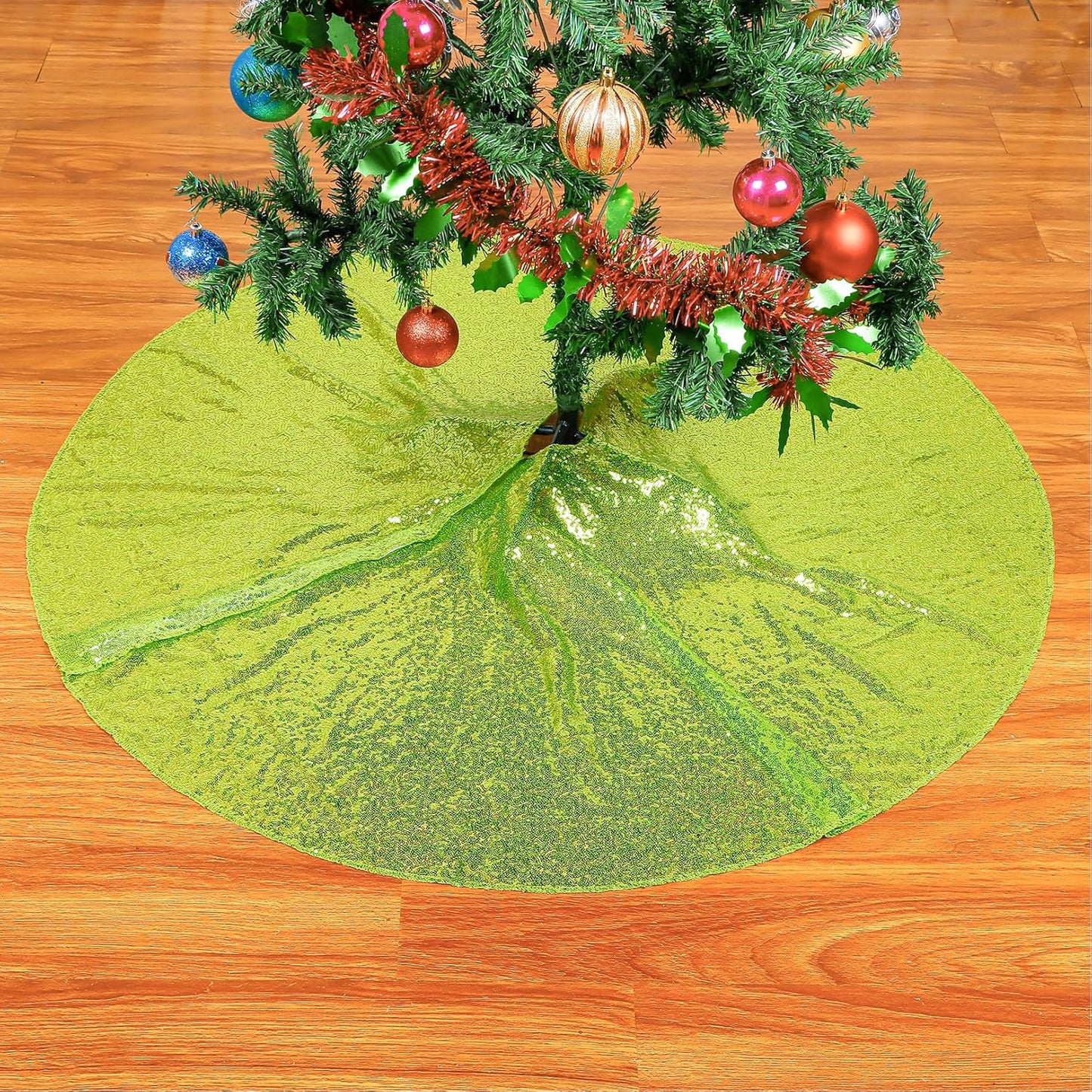 48-Inch Silver Sequin Christmas Tree Skirt - Reusable Holiday Decor for Festive Parties
