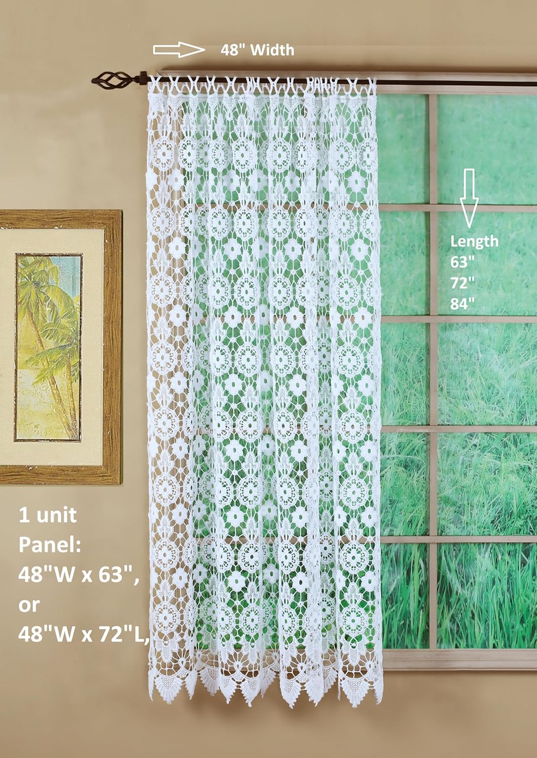 Today's Curtain Medallion Macramé Panel 72",White,48W x 72L