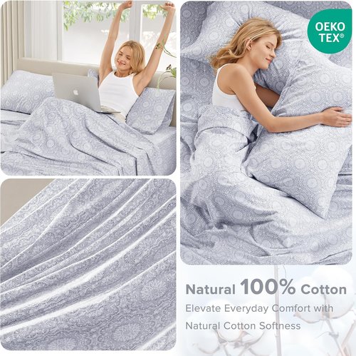 Comfort Spaces 100% Cotton Sheet Set - Breathable & Lightweight Bedding | Twin Adelia Gray, 3 Pieces
