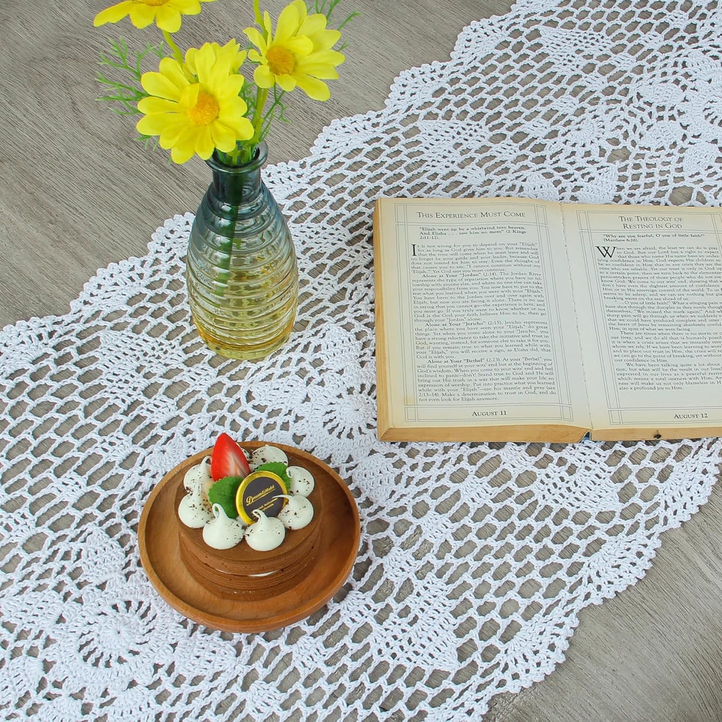 Handmade Crochet Lace Table Runner 15x51 Inch - Elegant White Décor