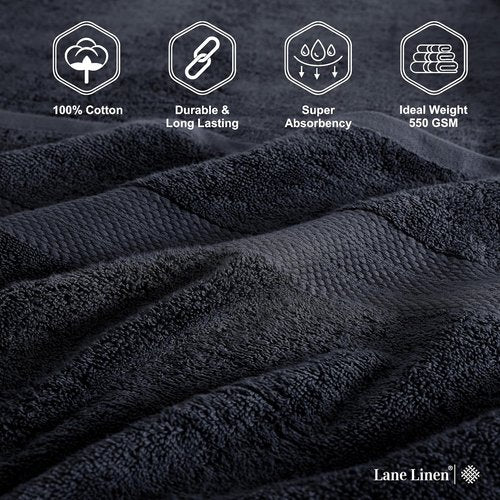 **LANE LINEN Bath Towels - 100% Ring Spun Cotton, Quick-Drying & Soft - 4 Pack, 28"x54", Black**