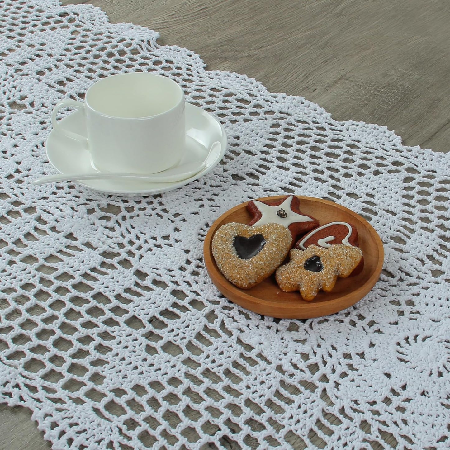 Handmade Crochet Lace Table Runner 15x51 Inch - Elegant White Décor
