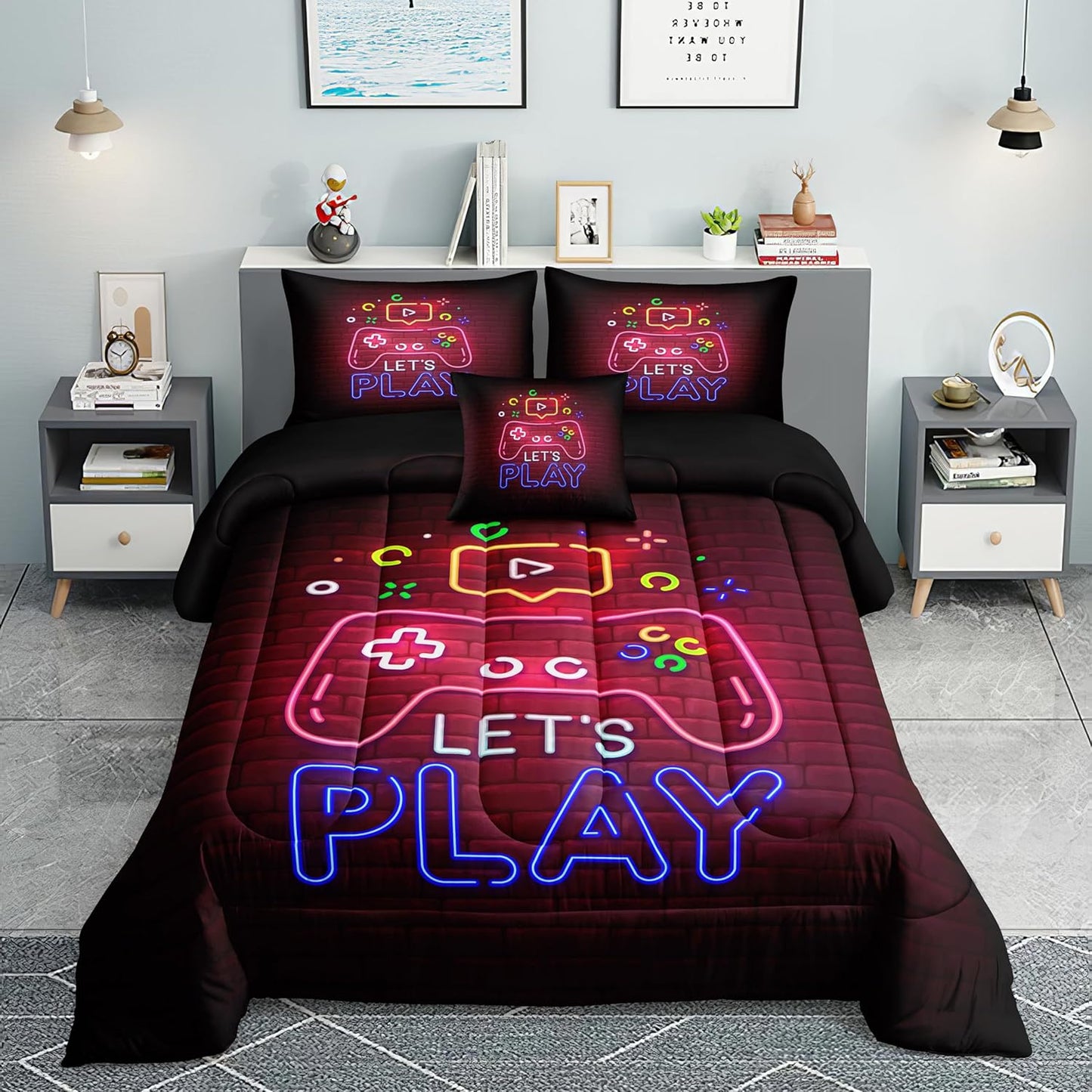 Football Comforter Sets,6 PCS Football Bedding Set,Kids Comforter Sets for Boys,Twin Black and Gold Bed Sets for Boys,Bed in A Bag with Sheets