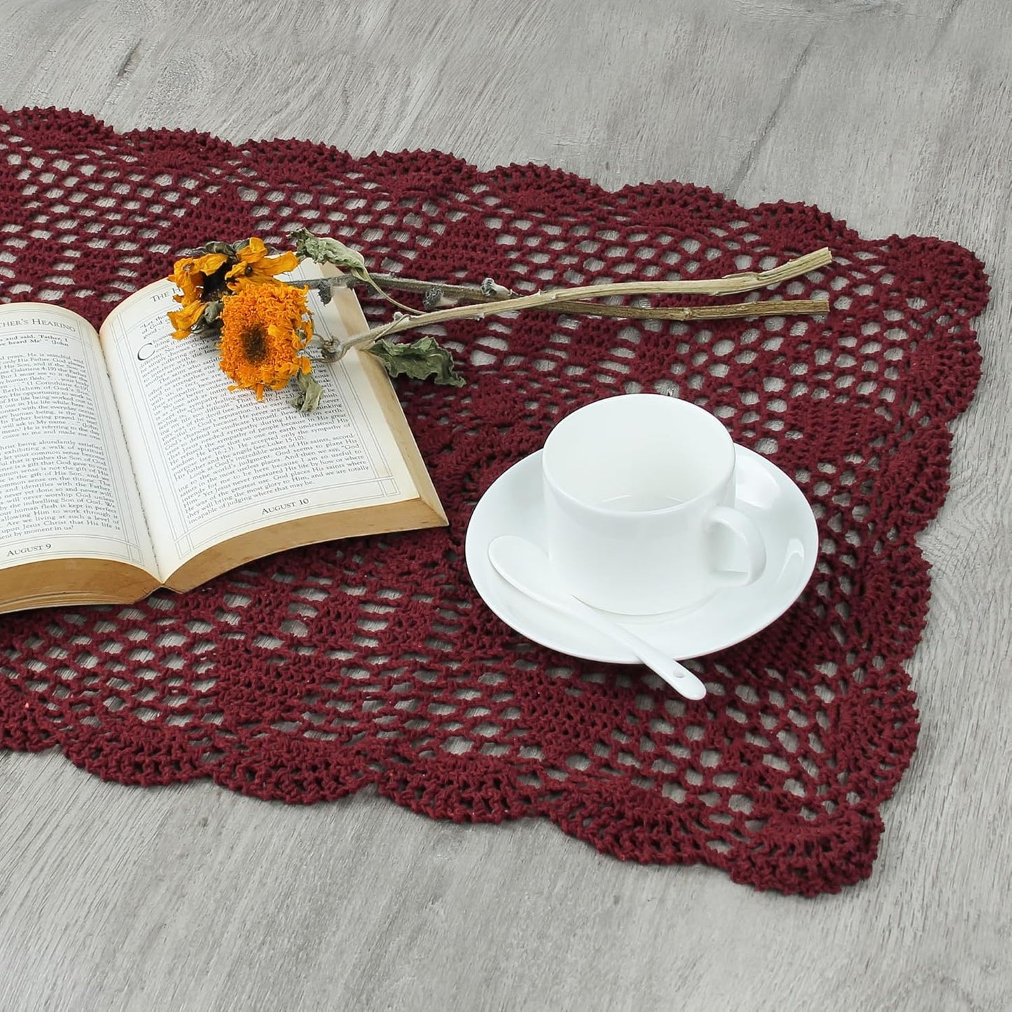 Handmade Crochet Lace Table Runner 15x51 Inch - Elegant White Décor