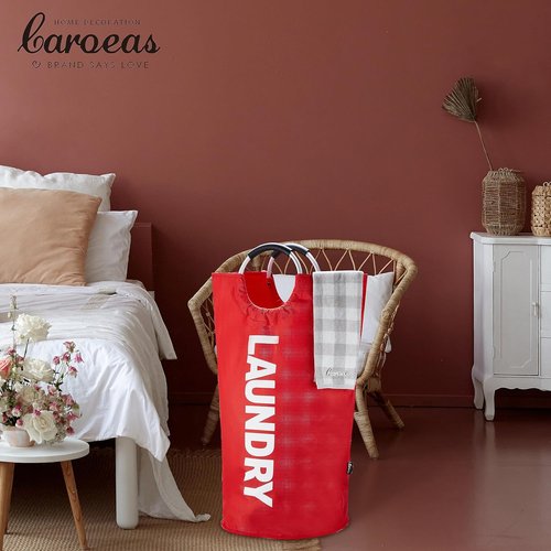 Caroeas 100L Laundry Basket - Durable Red Hamper with Padded Handles | Collapsible & Free-Standing Design
