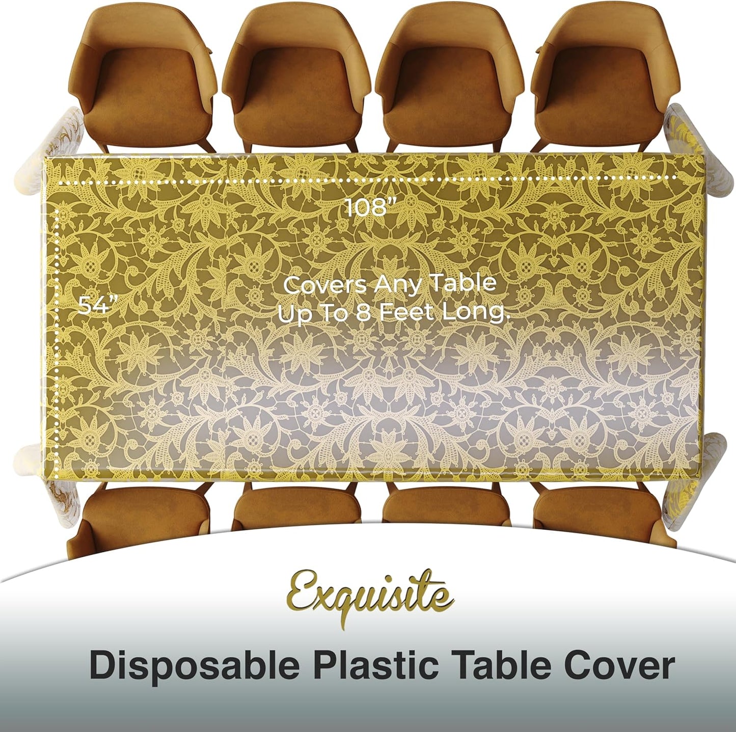 Disposable Clear & Gold Floral Lace Tablecloths - 12-Pack Rectangular 54" x 108" for Party Decor