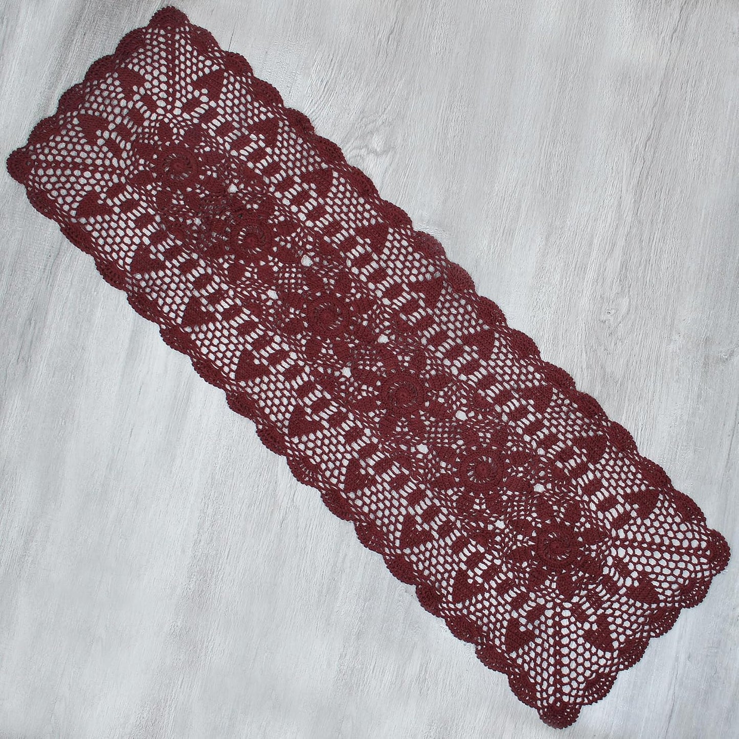 Handmade Crochet Lace Table Runner 15x51 Inch - Elegant White Décor