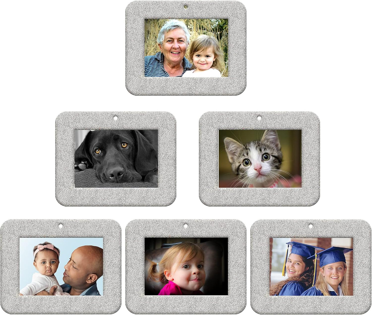 Mini Glitter Photo Christmas Ornaments - Magnetic Easy-Load Frames, Red 6-Pack