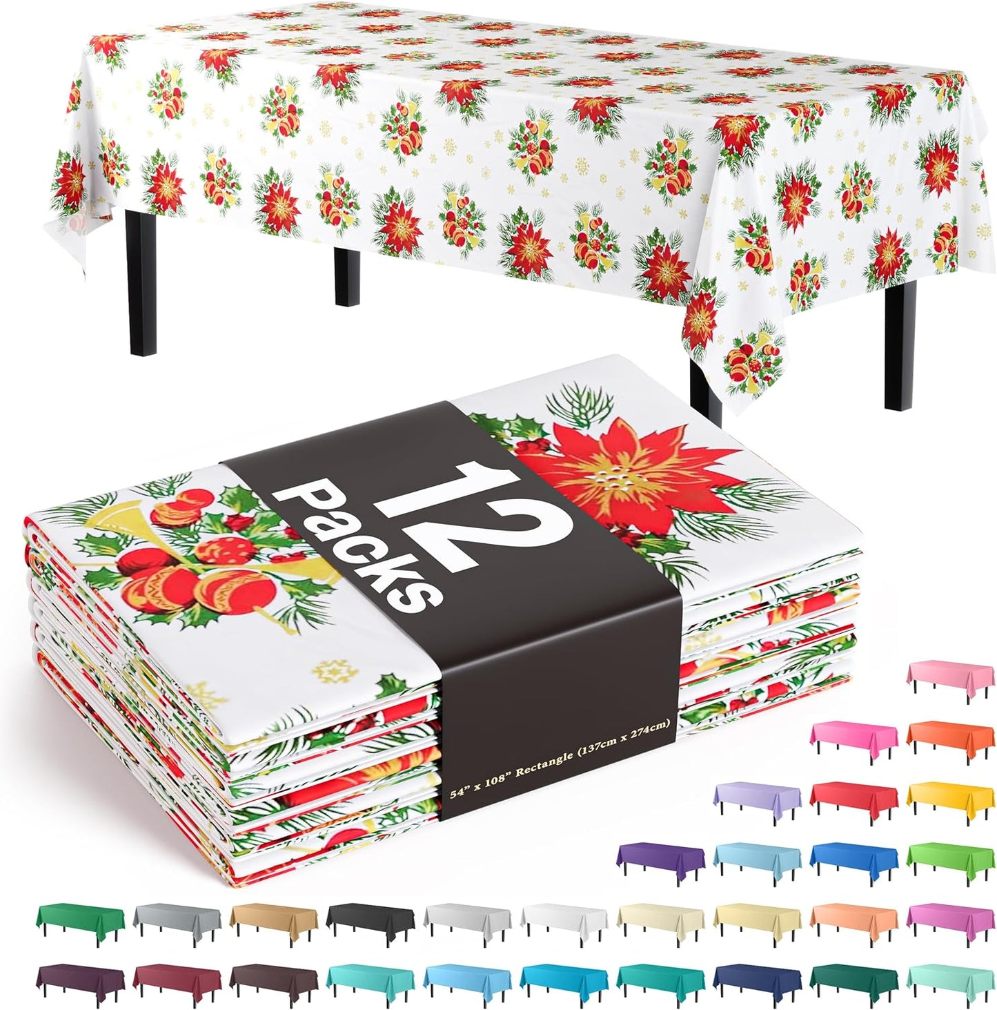 Ivory 84-Inch Round Tablecloth - 12-Pack Premium Plastic Party Supplies