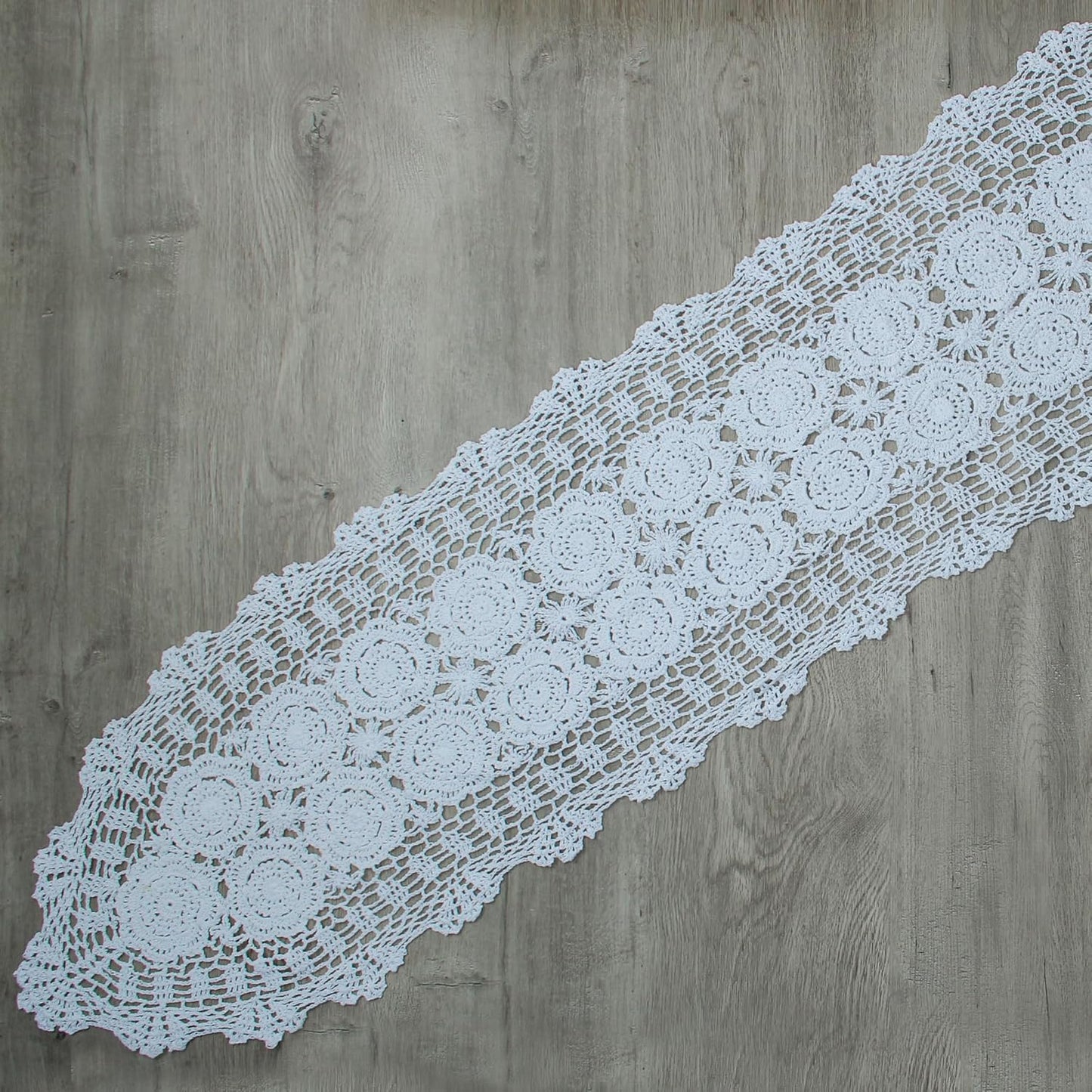 Handmade Crochet Cotton Lace Table Runner - 15 x 43 Inch Elegant Tablecloth