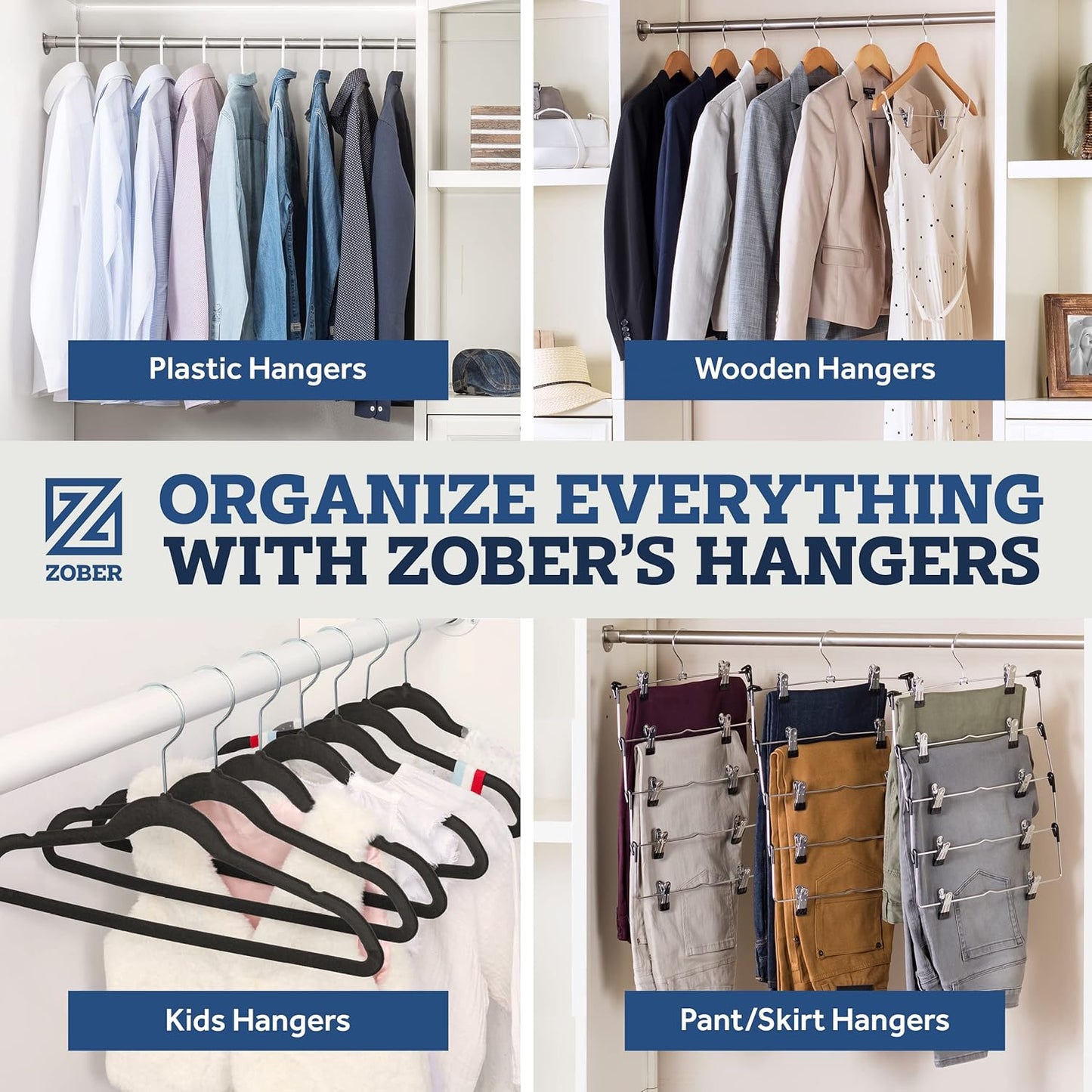 Zober Velvet Hangers 50 Pack | Heavy Duty Non-Slip Gray Hangers for Coats, Pants & Dresses