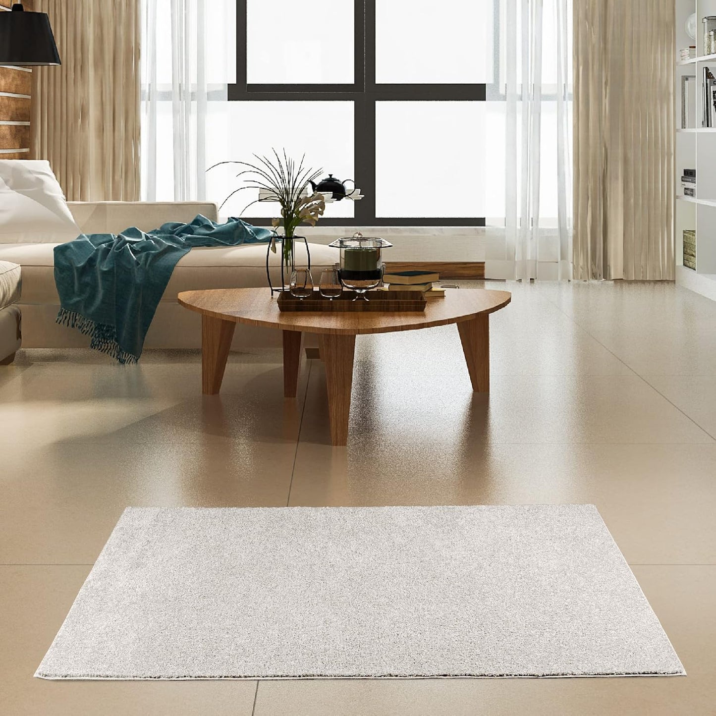 Furnish my Place Modern Plush Solid Color Rug - Off White, 3' x 4', Pet and Kids Friendly Rug. Made in USA, Rectangle, Area Rugs Great for Kids, Pets, Event, Wedding