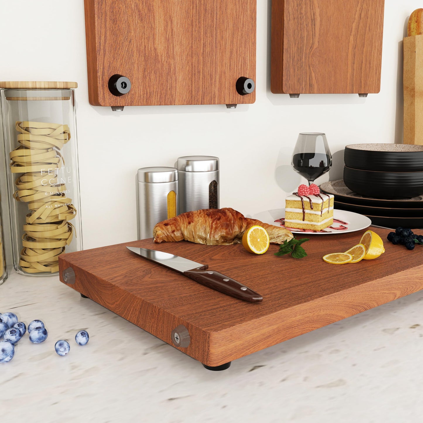 Brosisincorp Solid Sapele Wood Cutting Board - Large 15.74" x 11.81" x 1.18" Thick, Non-Toxic, Heavy-Duty Butcher Block with Rubber Feet for Kitchen