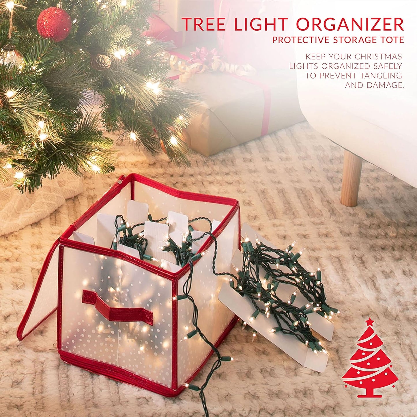 Ornament Storage Organizer for 112 Ornaments | Zipper Closure | Space-Saving Red Design