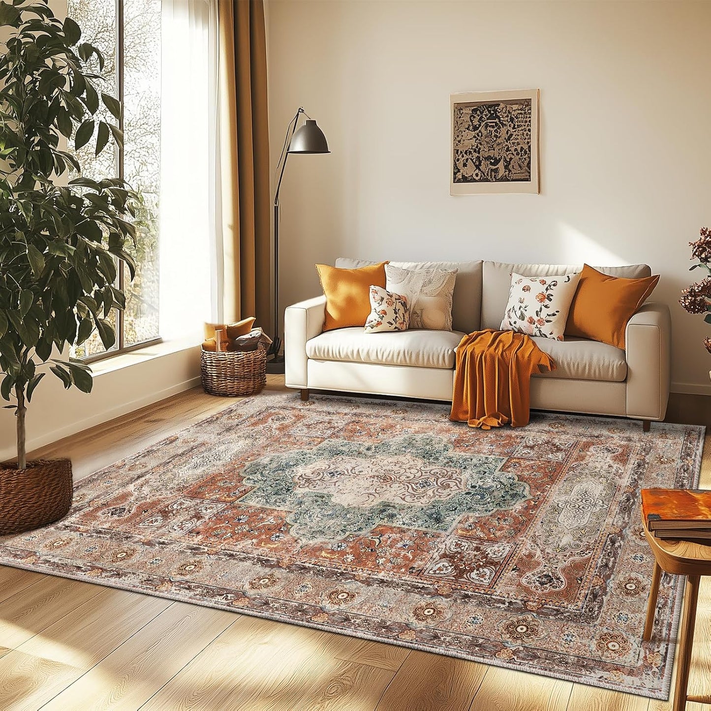 8x10 Area Rug Low Pile Carpet Non Slip Doormat Machine Washable Area Rugs for Living Room Bedroom Kitchen Hallway Dining Room Entrance Indoor-Brick