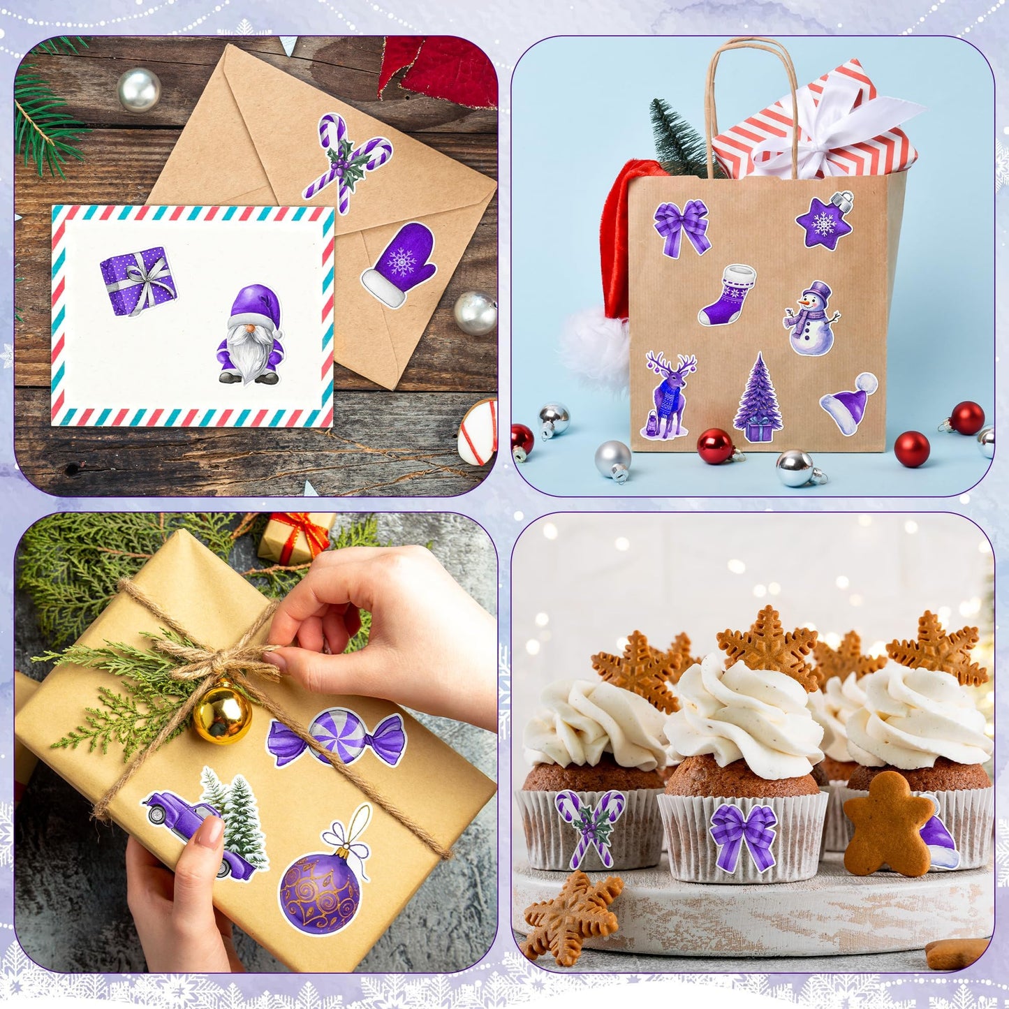BkeeCten Christmas Purple Watercolor Sticker - 1000Pcs Xmas Purple Santa Waterproof Vinyl Reusable Laptop Stickers Coloring Book Scrapbook Water Bottle Page Activity Pad Party Favors Kids Skateboard