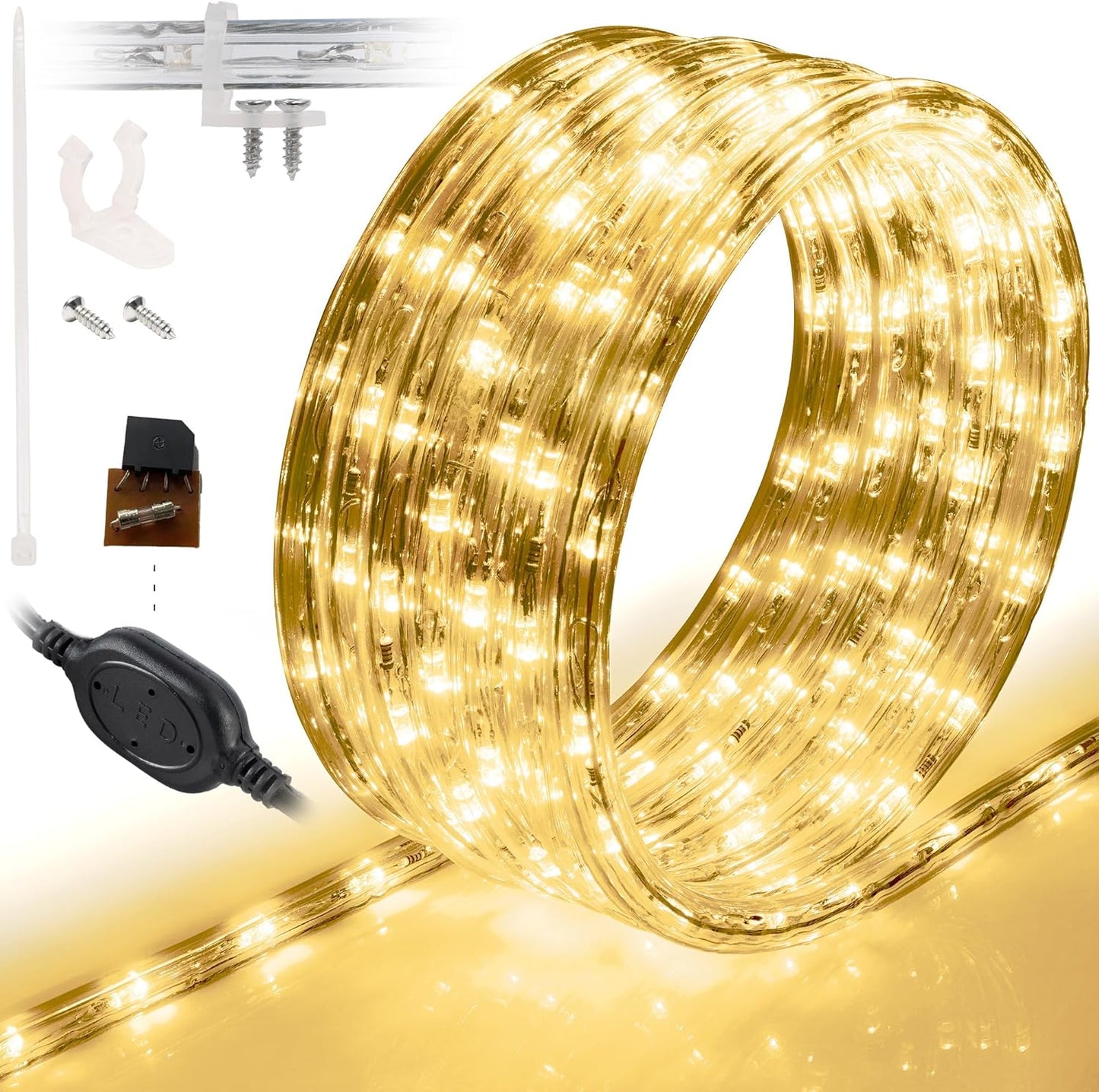 10ft Waterproof LED Rope Lights - 108 LEDs, Connectable Outdoor Christmas Decor