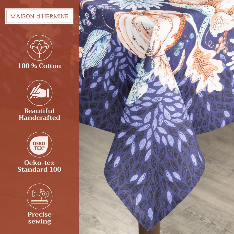 Maison d' Hermine Table Cloth Rectangle Table 100% Cotton 60 x 90 Inches Fall Tablecloth Reusable Everyday Use for Thanksgiving Christmas Decorations Dining Farmhouse Party (Pumpkin Blues)