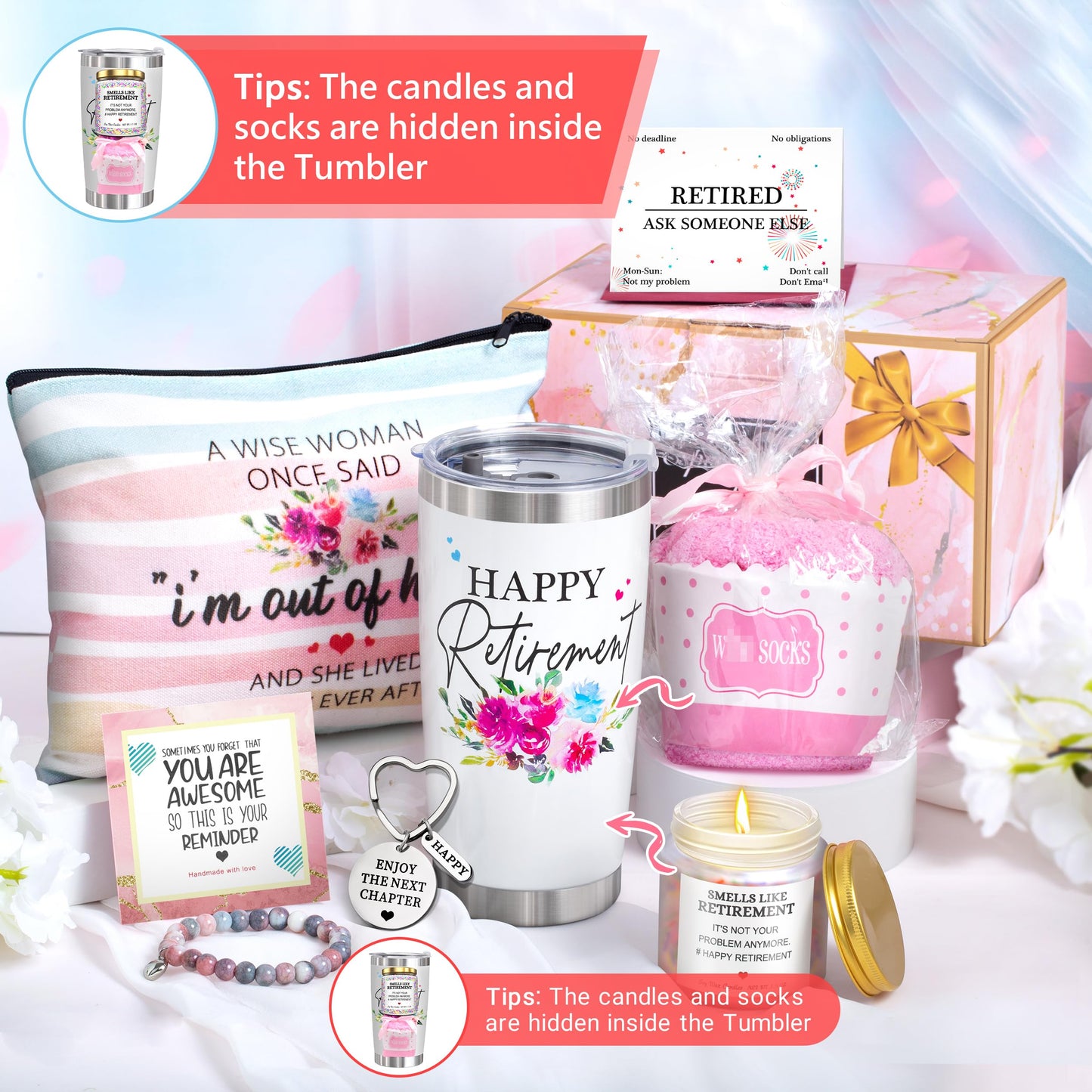 Retirement Gifts for Women 2024-Happy Retirement Gifts for Retirees,Teachers,Coworker,Nurses,Mom,Grandma,Unique Retired 20OZ Tumbler Gifts Ideas for Coworkers Office & Family