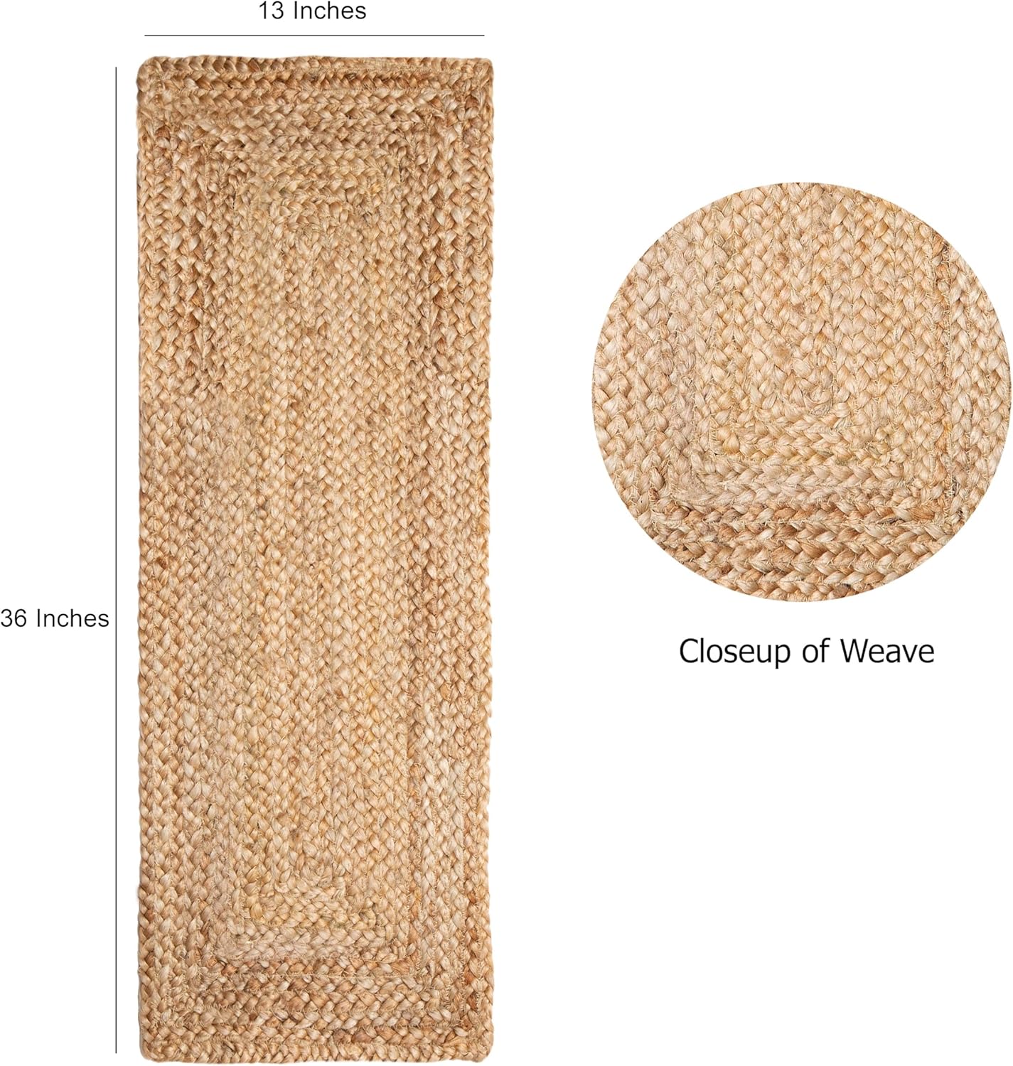 Jute Braided Table Runner - Rustic Farmhouse Style for Thanksgiving & Christmas - 13 x 36 inches