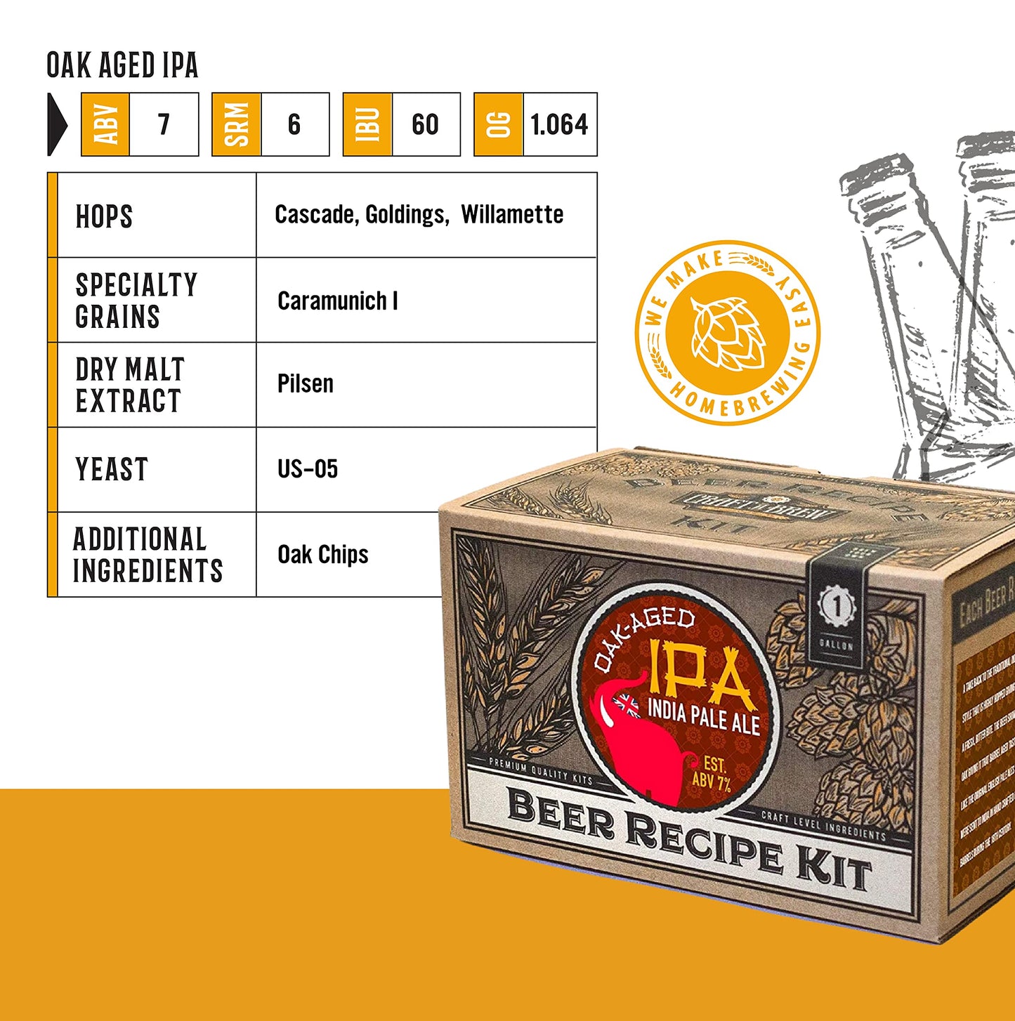 Craft A Brew Recipe Kit - Oak Aged IPA Refill - 1 Gallon - Ingredients for Home Brewing Beer