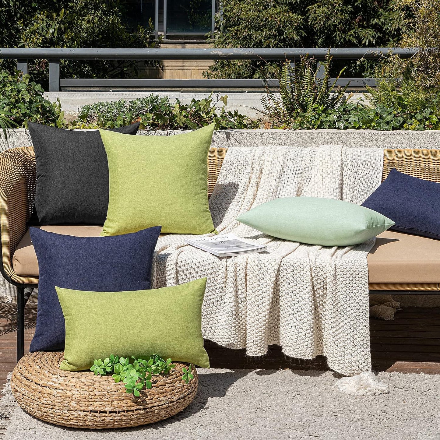 MIULEE Decorative Outdoor Throw Pillow Covers - Waterproof Faux Linen Cushion Cases | 20x20 Inch Black (Pack of 2)