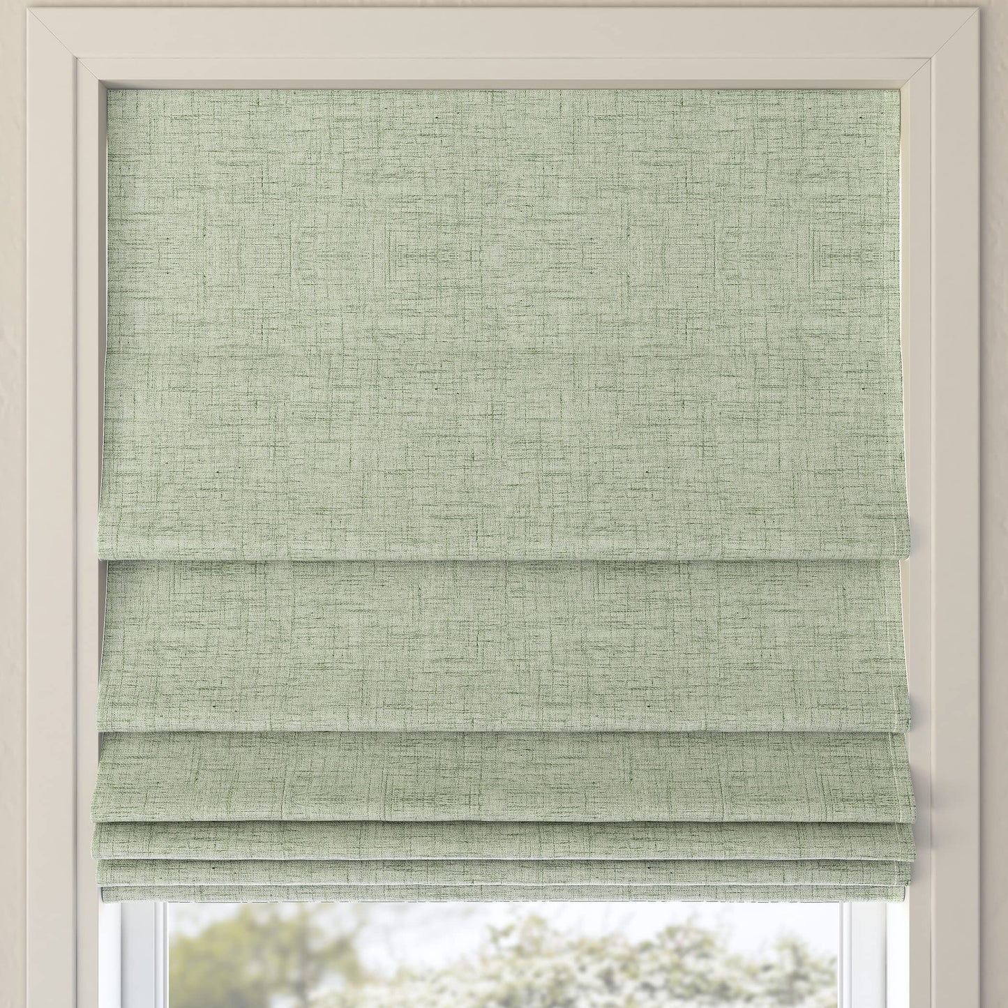 Sun Zero Seraphina Textured Total Blackout Cordless Roman Shade, 31" x 64", Sage Green
