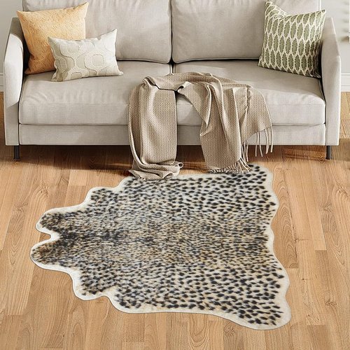 Cheetah Print Rug - Faux Cowhide Skin Fur Area Carpet for Living Room & Kitchen | 3.3 x 3.1 ft
