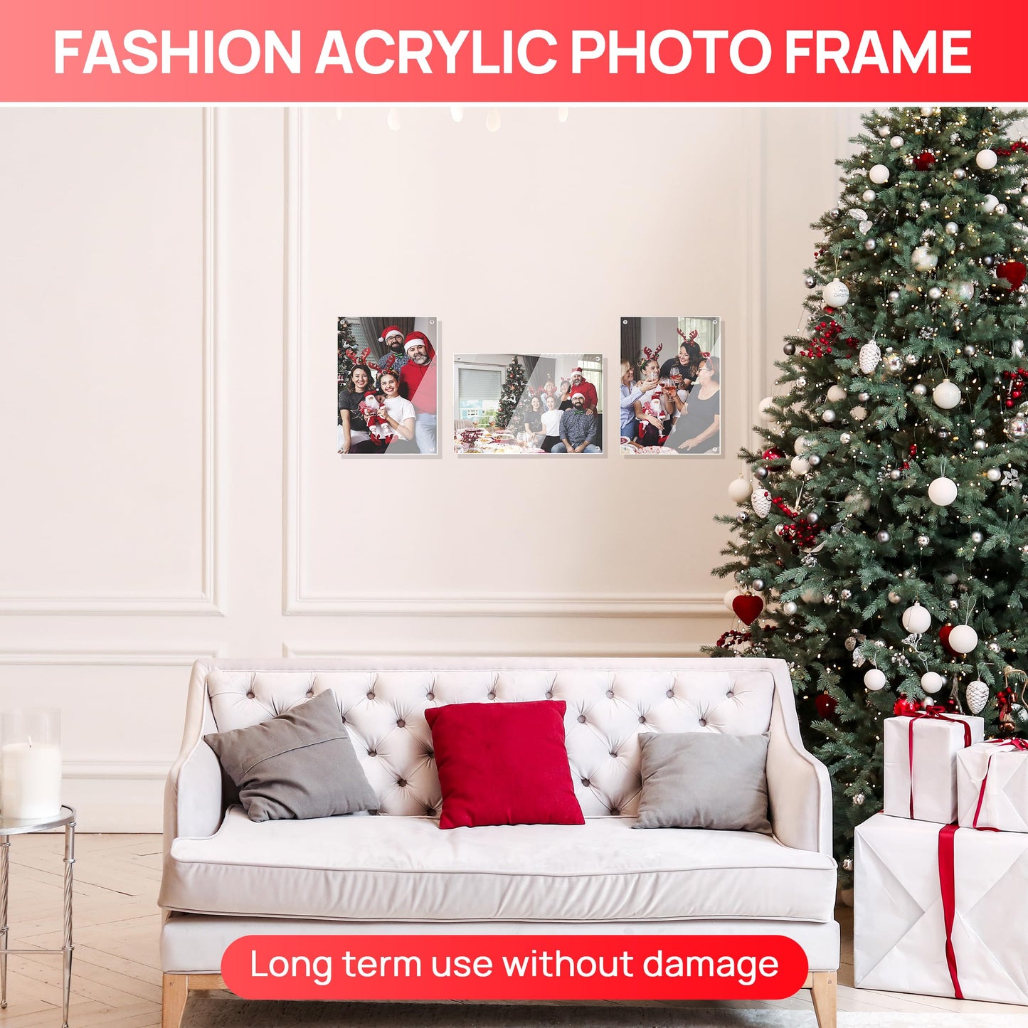 A & R 3 Packs 6 x 8 Acrylic Frames, Magnetic Picture Frame, Double Sided Self Standing Clear Photo Frame 10 + 10 MM Thick Clear Acrylic Wall Mount