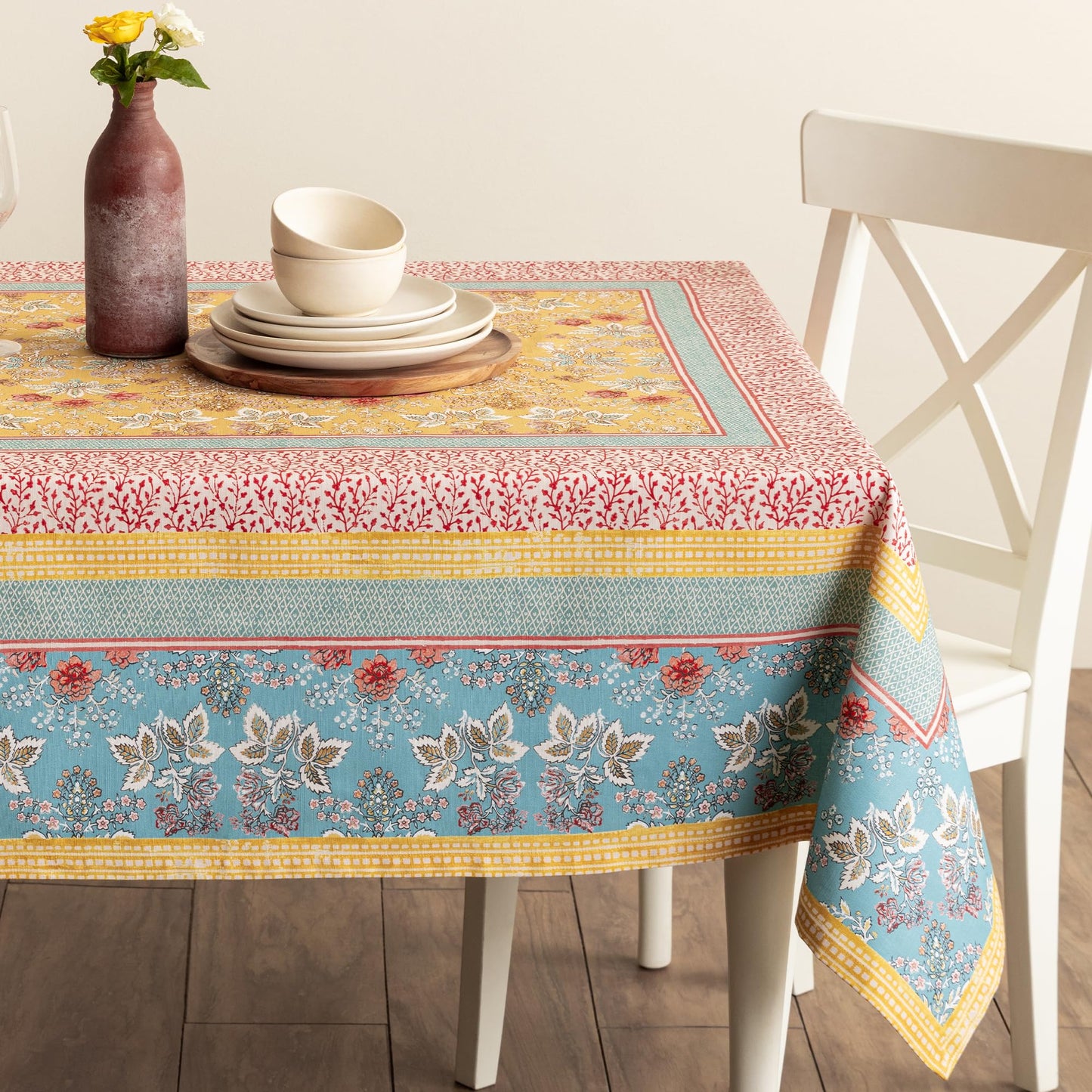 Maison d' Hermine Table Cloth Rectangle Table 100% Cotton 54 x 72 Inches Tablecloth Reusable Decorative for Dining Kitchen Room Farmhouse Home Gifts for Mothers Day Spring Summer - Marquise
