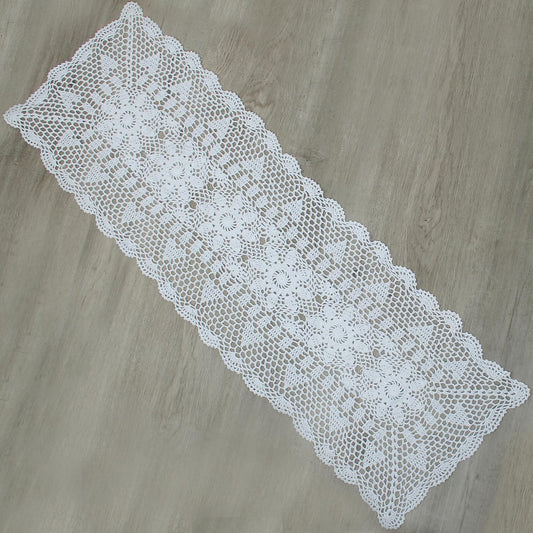 Handmade Crochet Lace Table Runner 15x51 Inch - Elegant White Décor